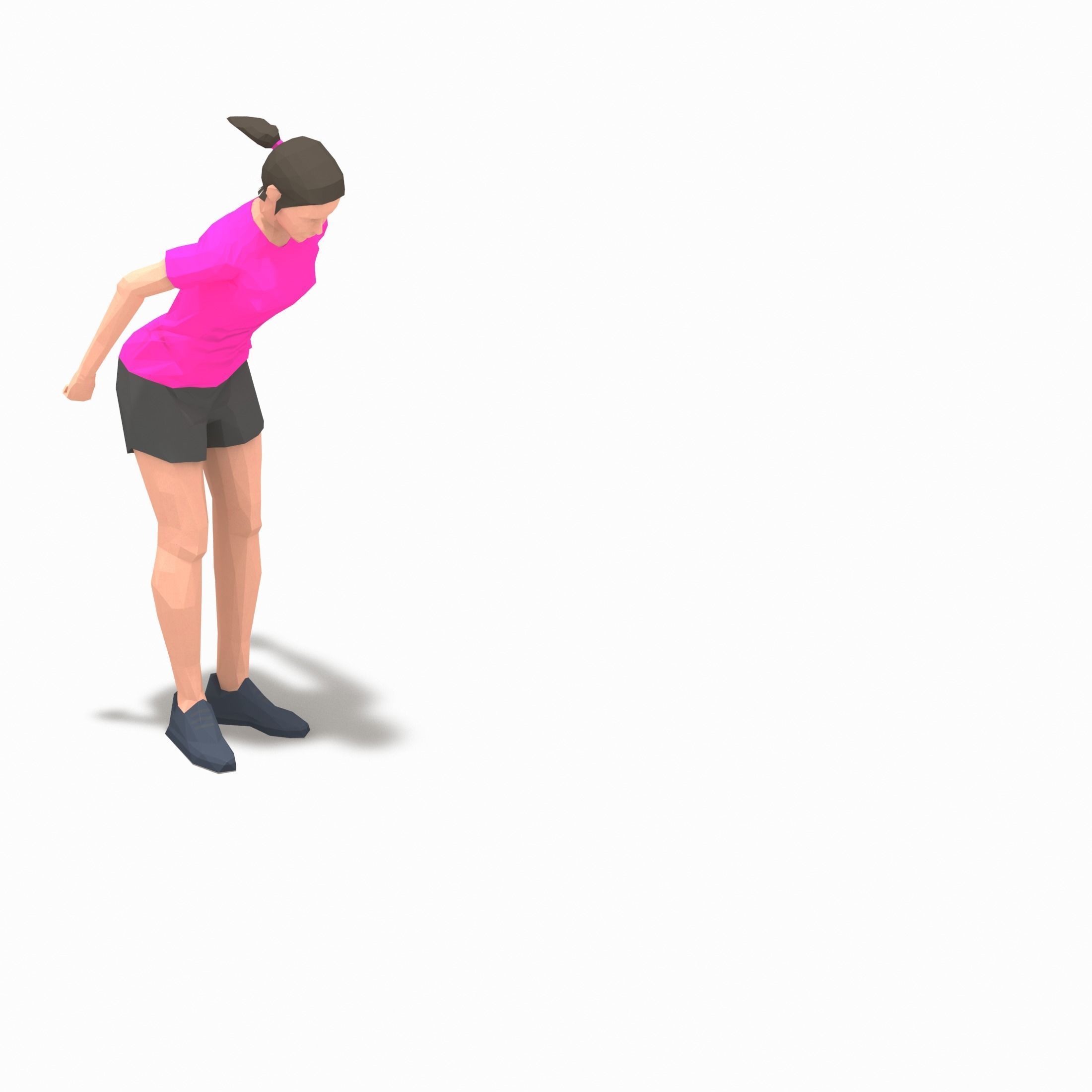 board jump with shuffle back Exercise Woman Animation Low-poly 3D model_3
