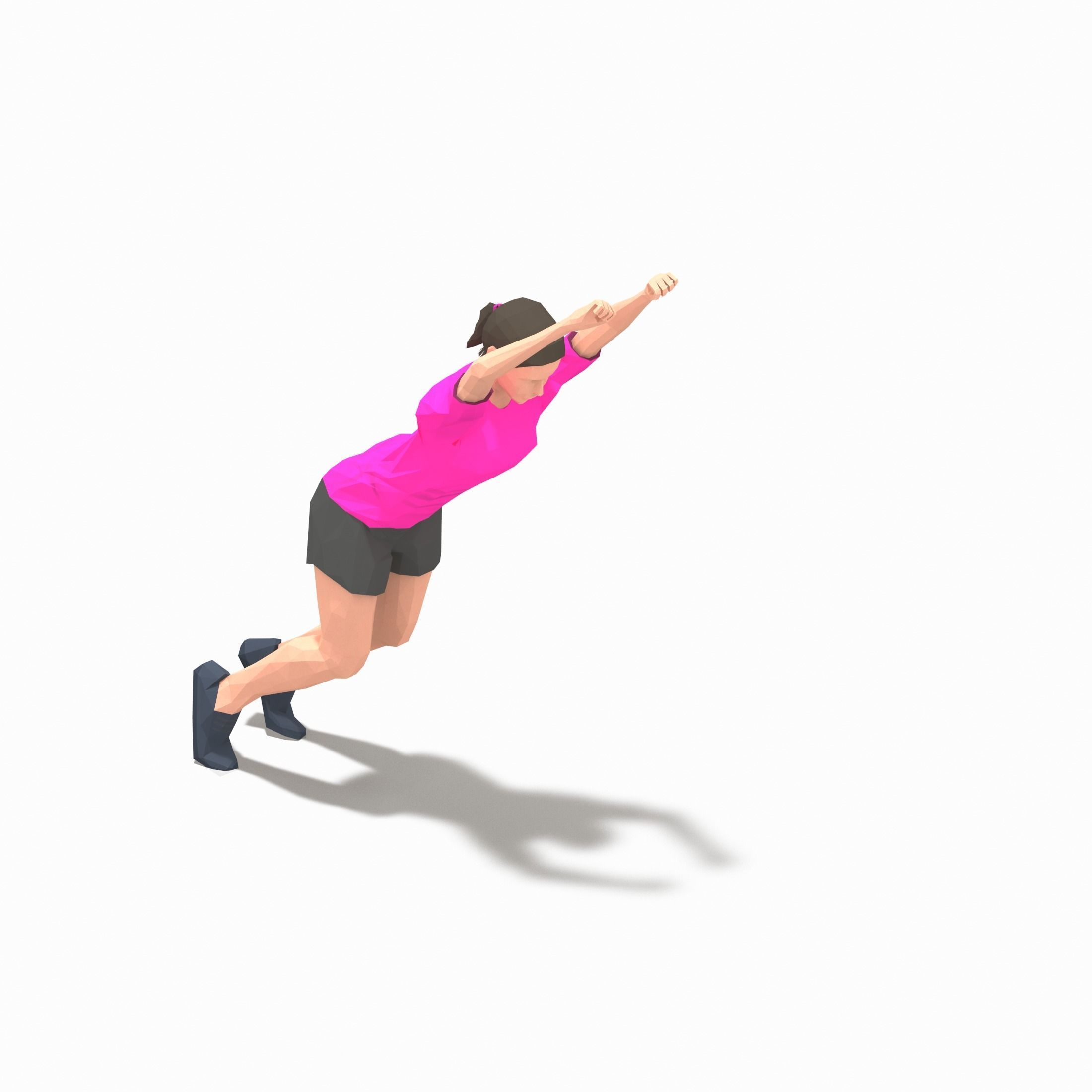 board jump with shuffle back Exercise Woman Animation Low-poly 3D model_5