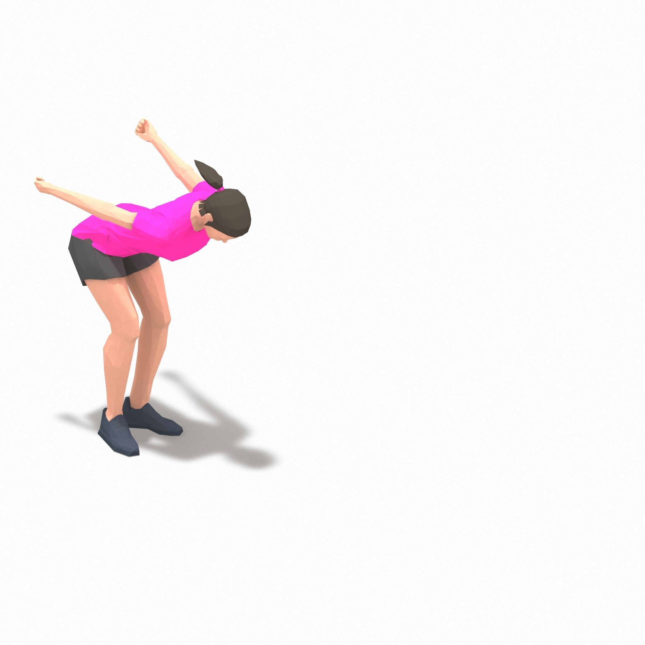 board jump with shuffle back Exercise Woman Animation Low-poly 3D model_4