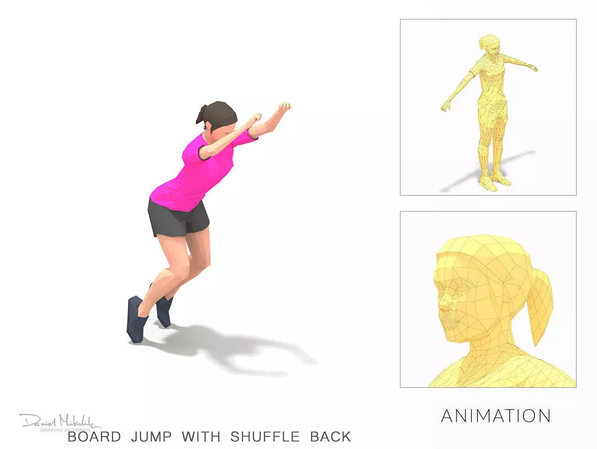 board jump with shuffle back Exercise Woman Animation Low-poly 3D model_0