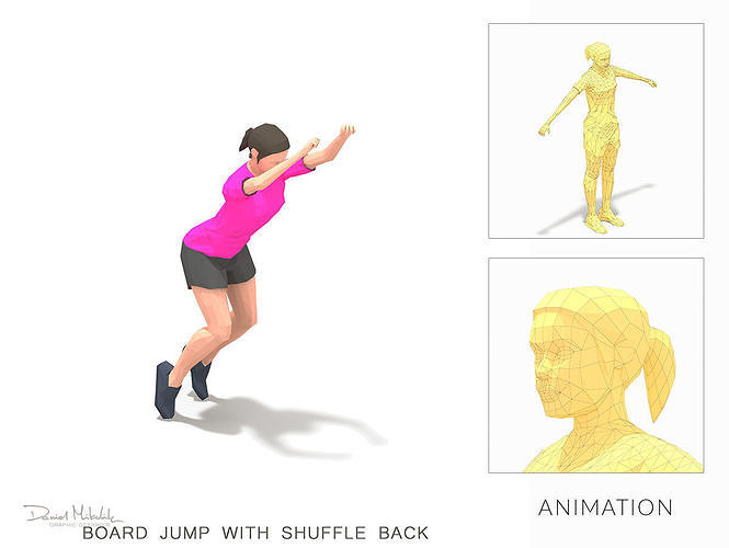 board jump with shuffle back Exercise Woman Animation Low-poly 3D model
