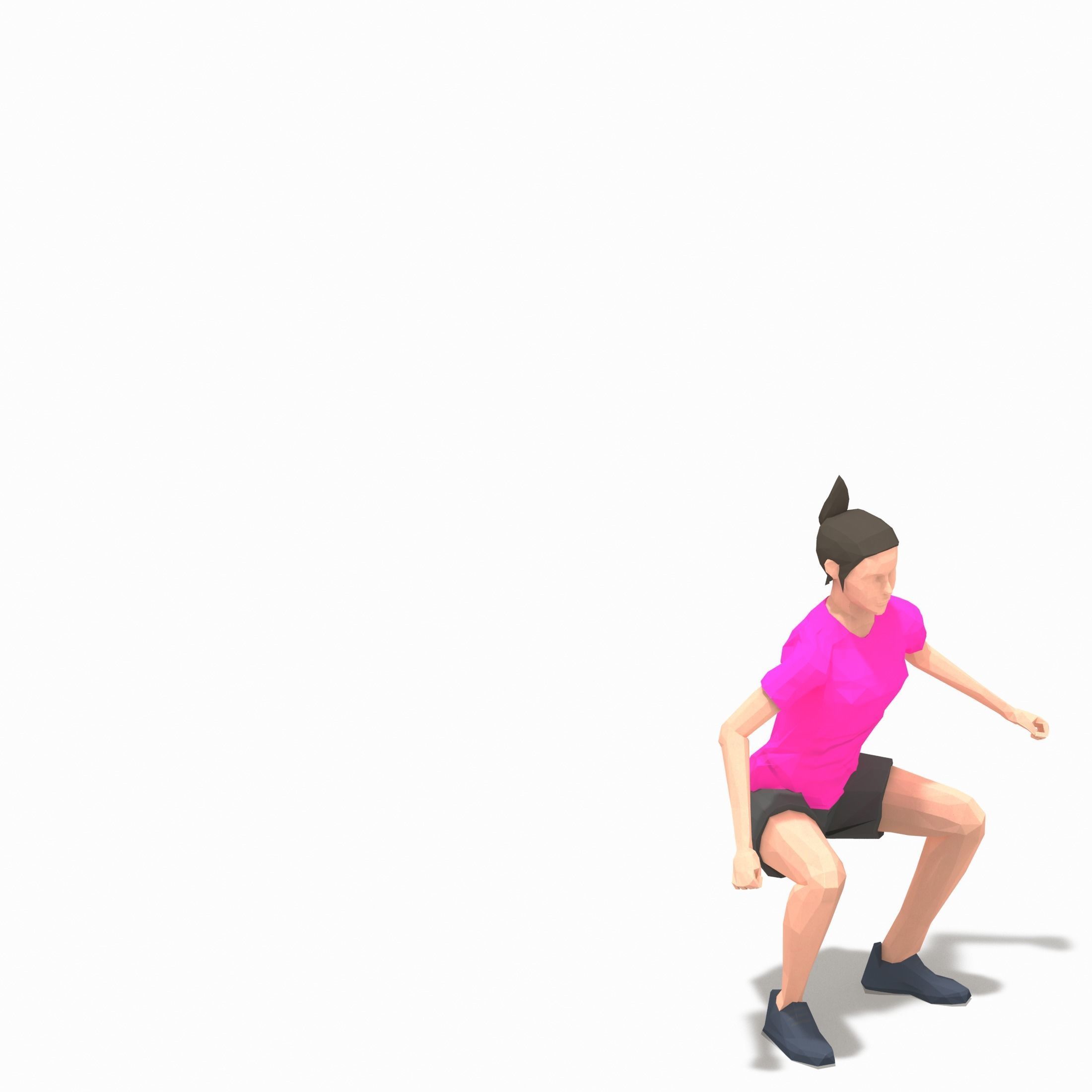 board jump with shuffle back Exercise Woman Animation Low-poly 3D model_7