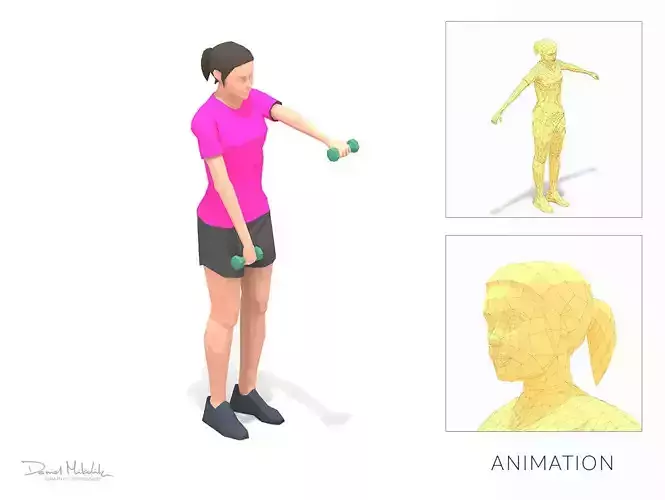 Forward Raise Exercise Woman Animation Low-poly 3D model