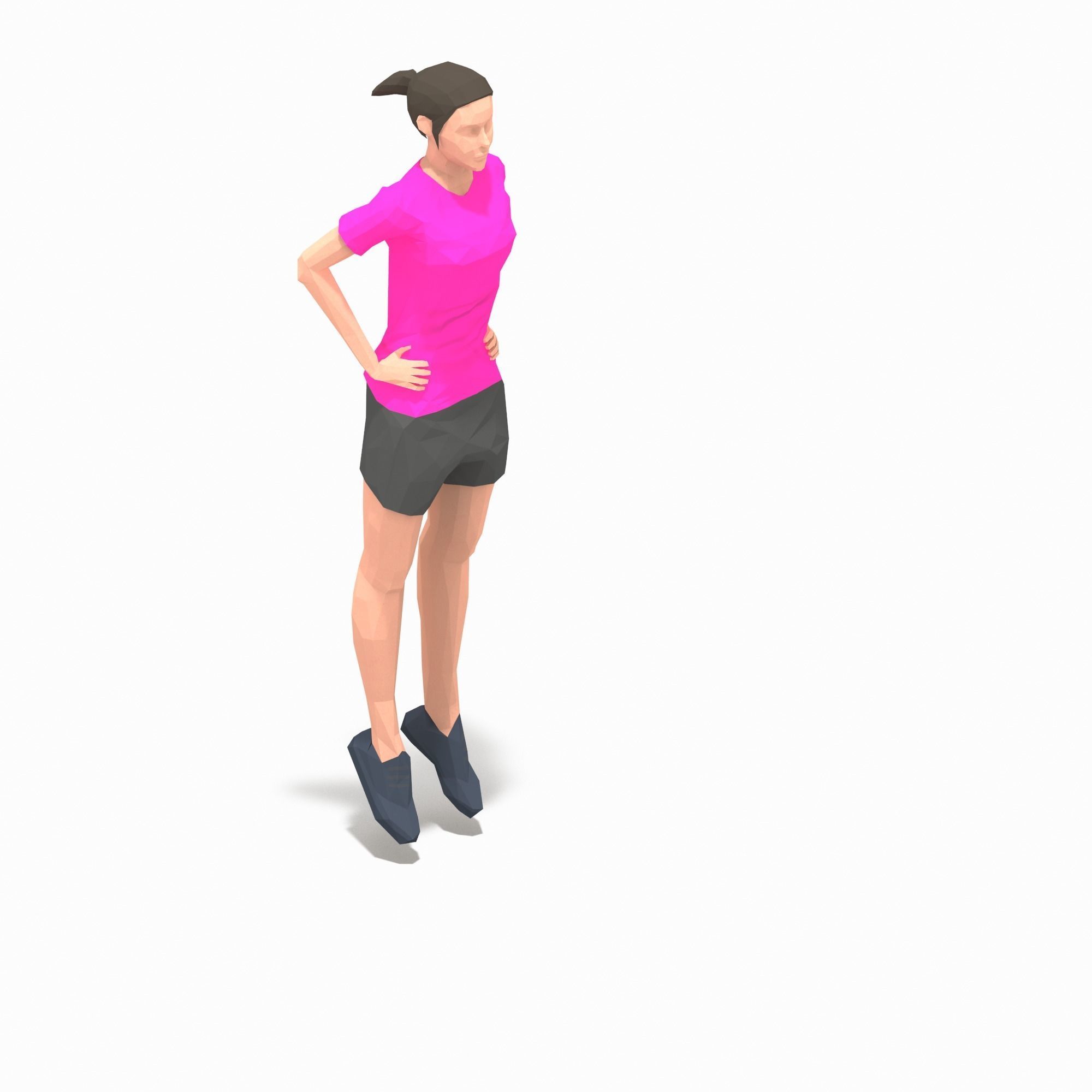 Frog jump Exercise Woman Animation Low-poly 3D model_10