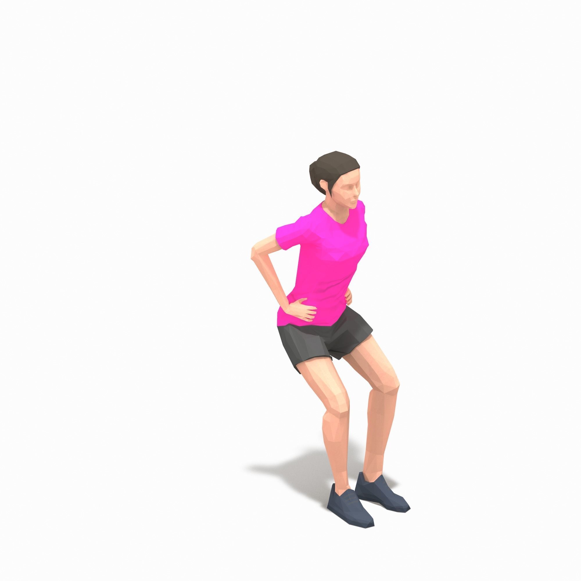 Frog jump Exercise Woman Animation Low-poly 3D model_7