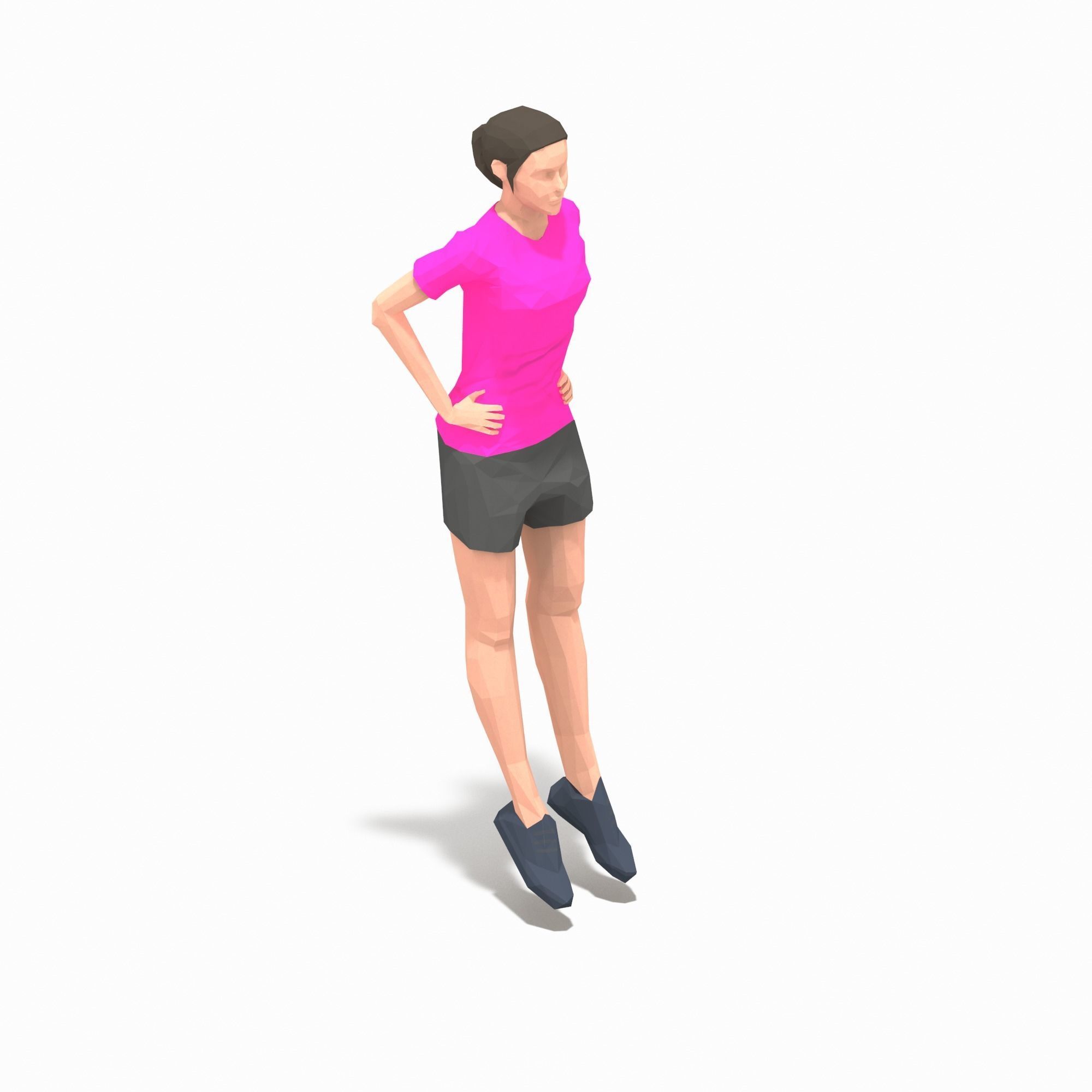 Frog jump Exercise Woman Animation Low-poly 3D model_6