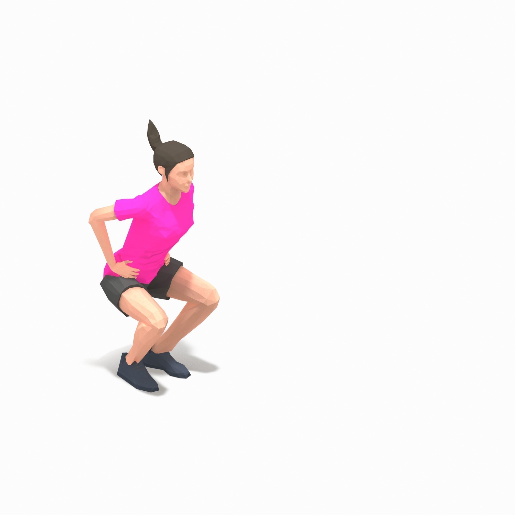 Frog jump Exercise Woman Animation Low-poly 3D model_9