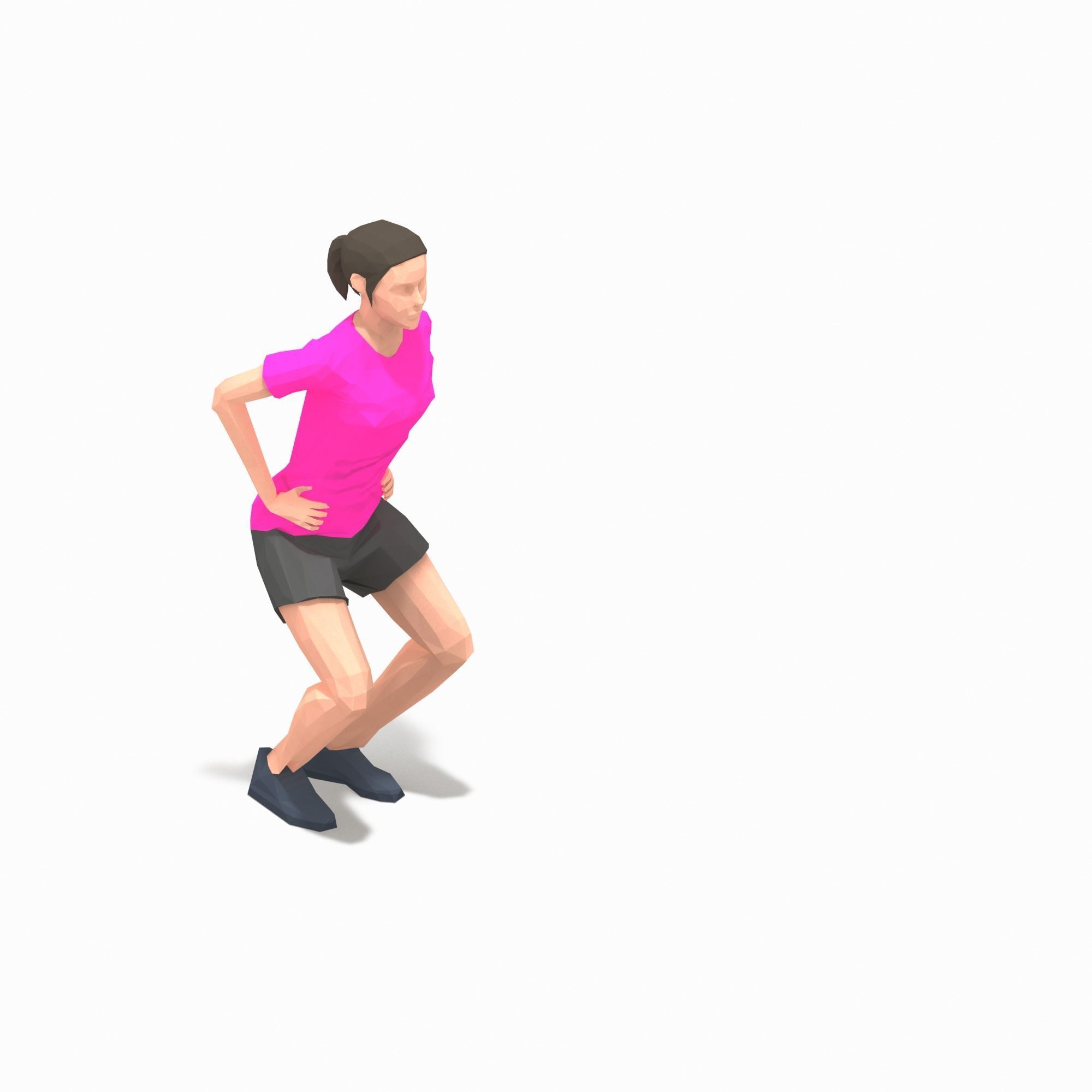 Frog jump Exercise Woman Animation Low-poly 3D model_5