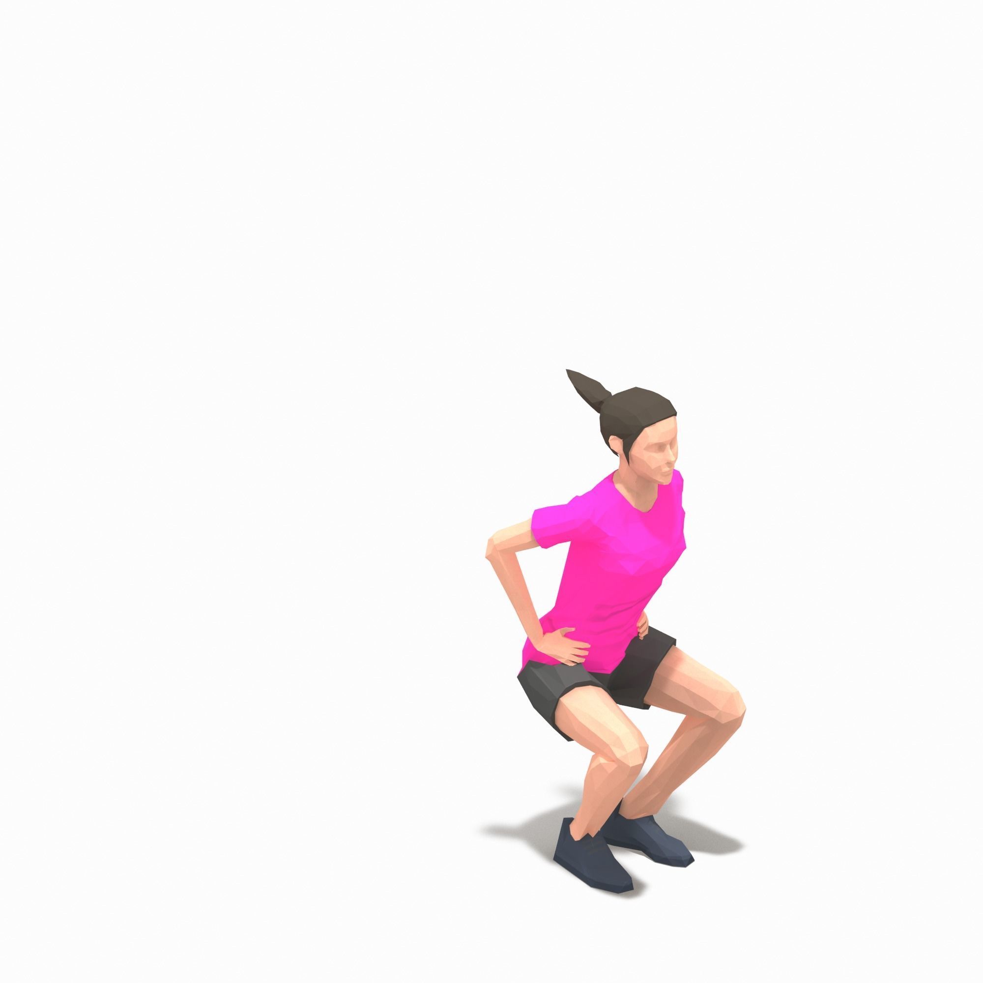 Frog jump Exercise Woman Animation Low-poly 3D model_3