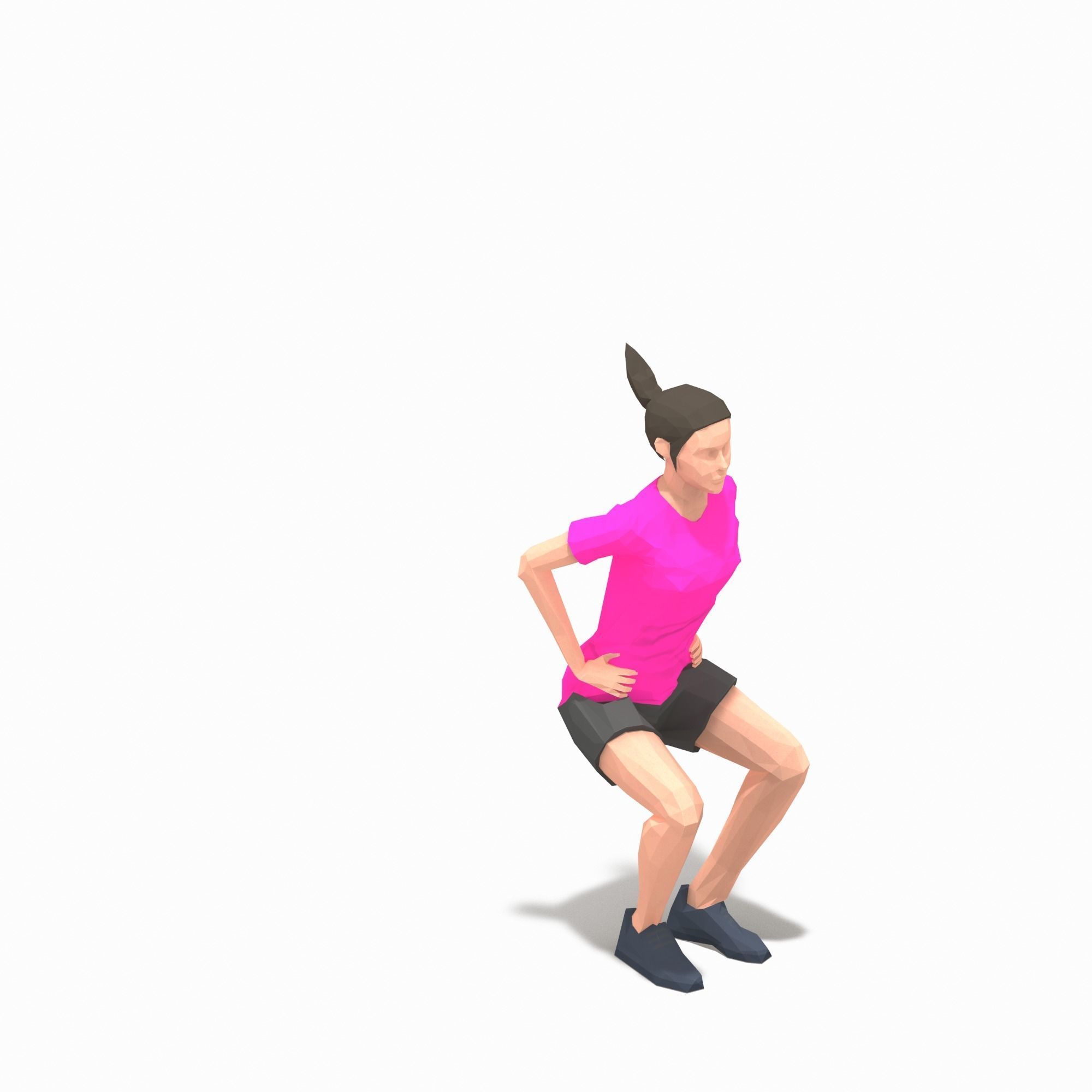 Frog jump Exercise Woman Animation Low-poly 3D model_2