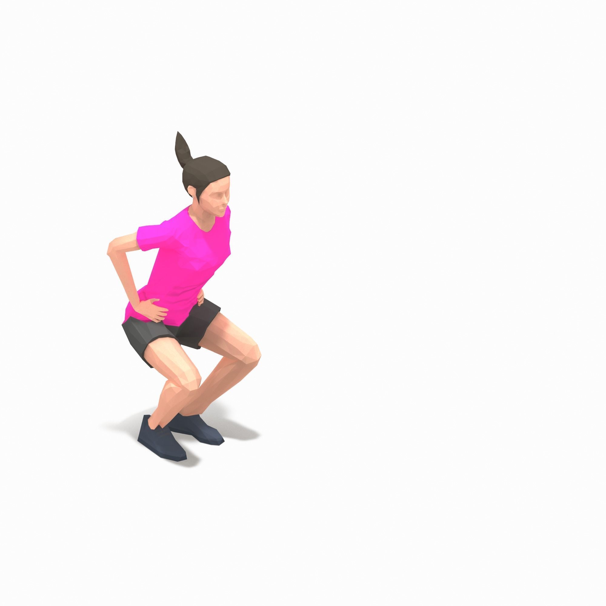 Frog jump Exercise Woman Animation Low-poly 3D model_4
