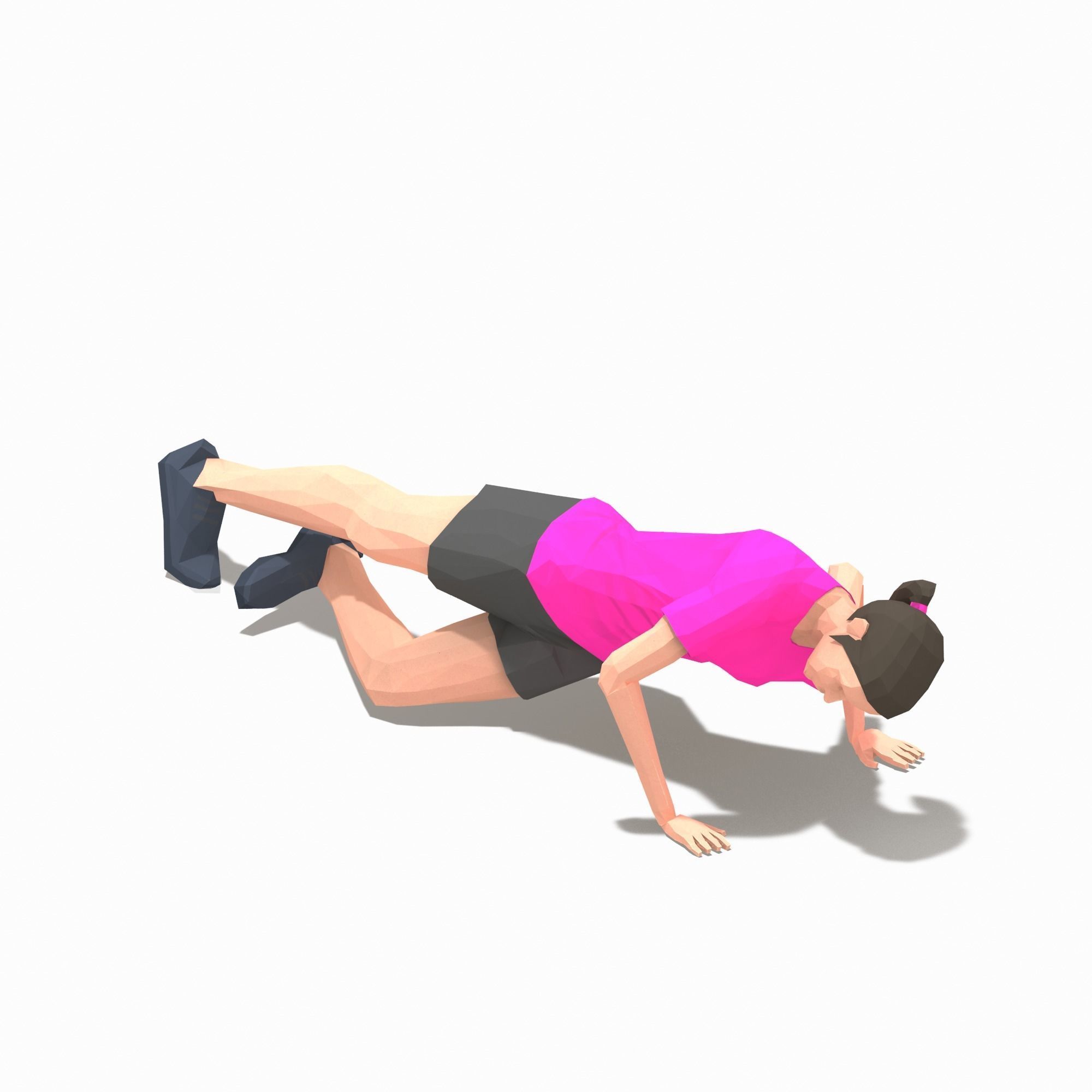 Grasshoper PushUps  Exercise Woman Animation Low-poly 3D model_5