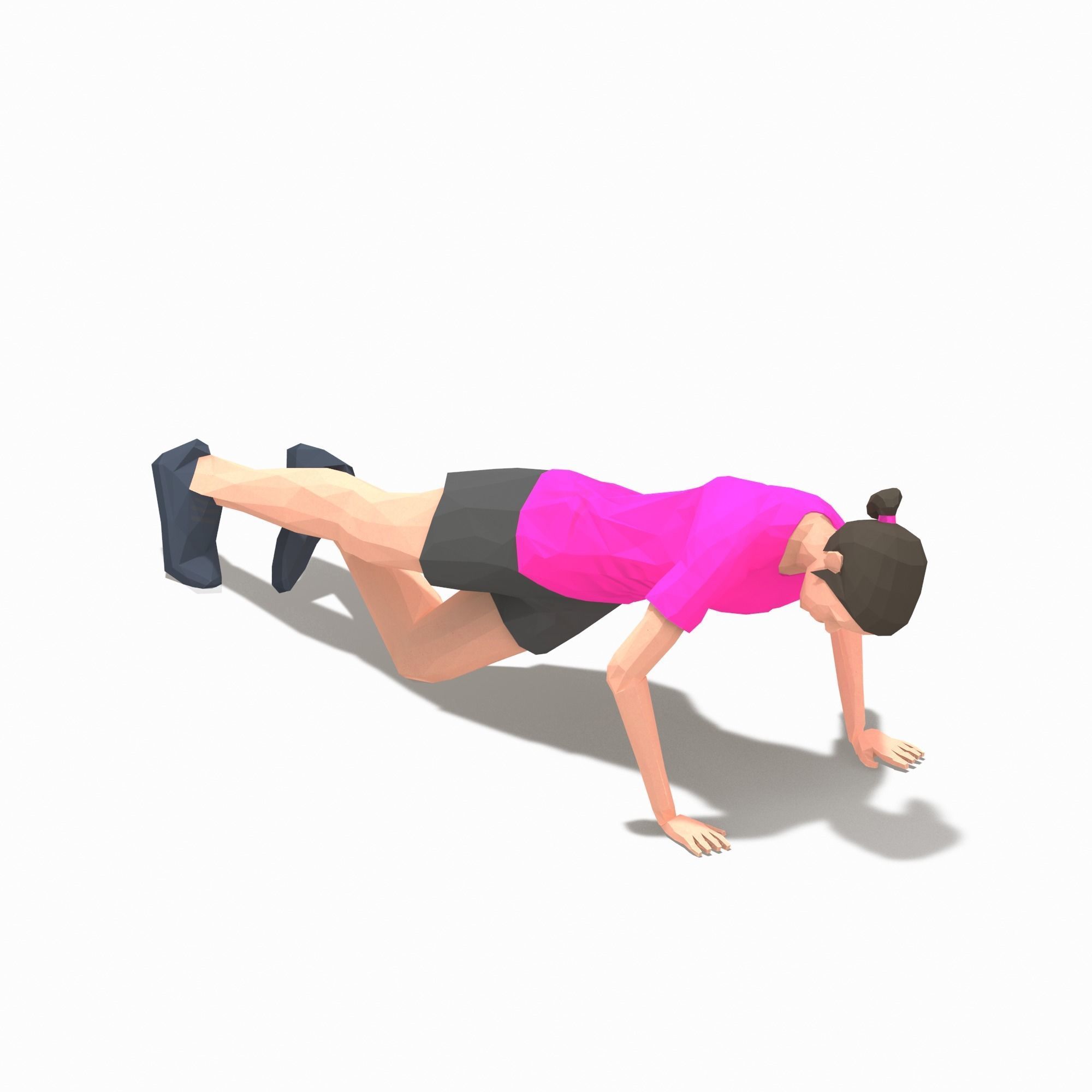 Grasshoper PushUps  Exercise Woman Animation Low-poly 3D model_2