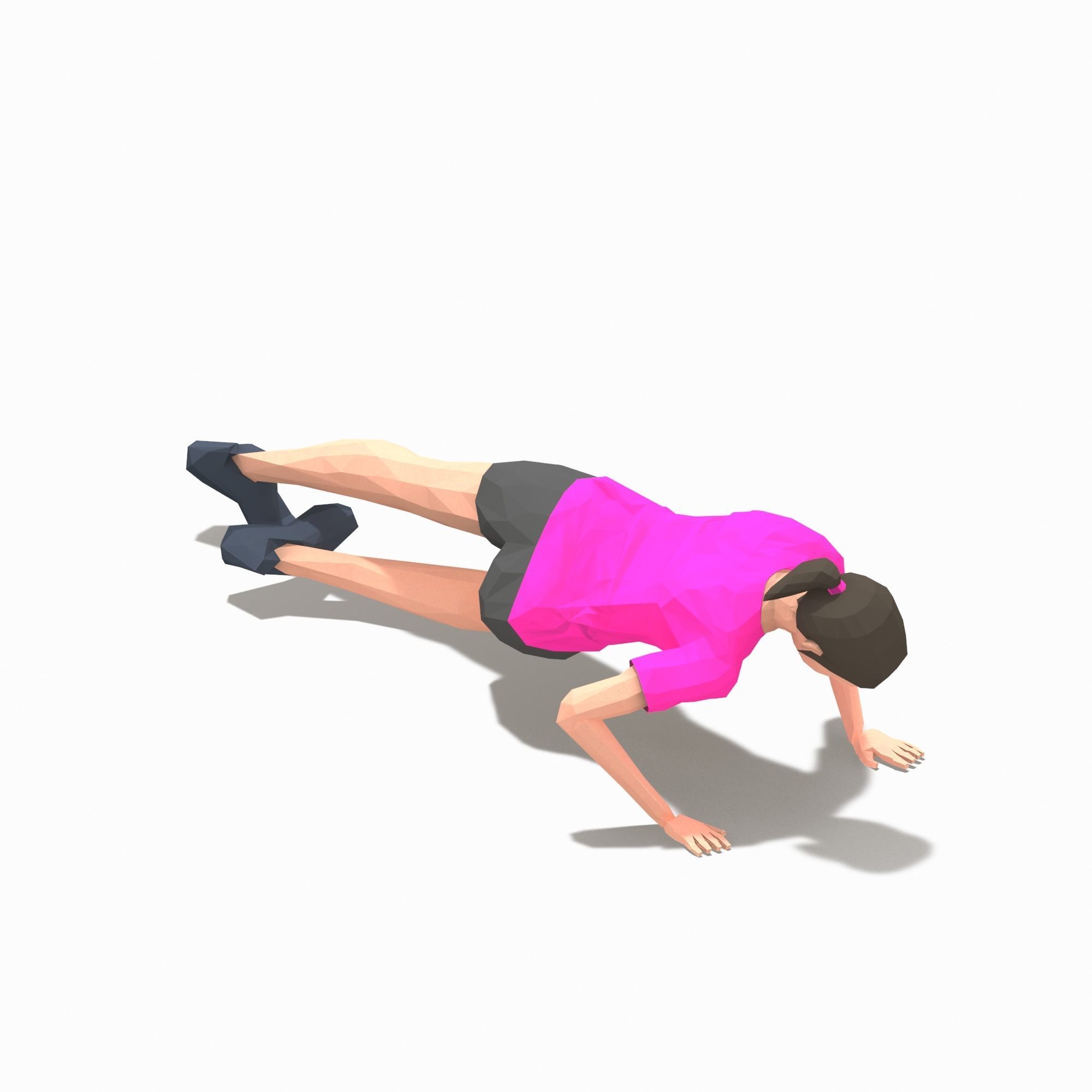 Grasshoper PushUps  Exercise Woman Animation Low-poly 3D model_20