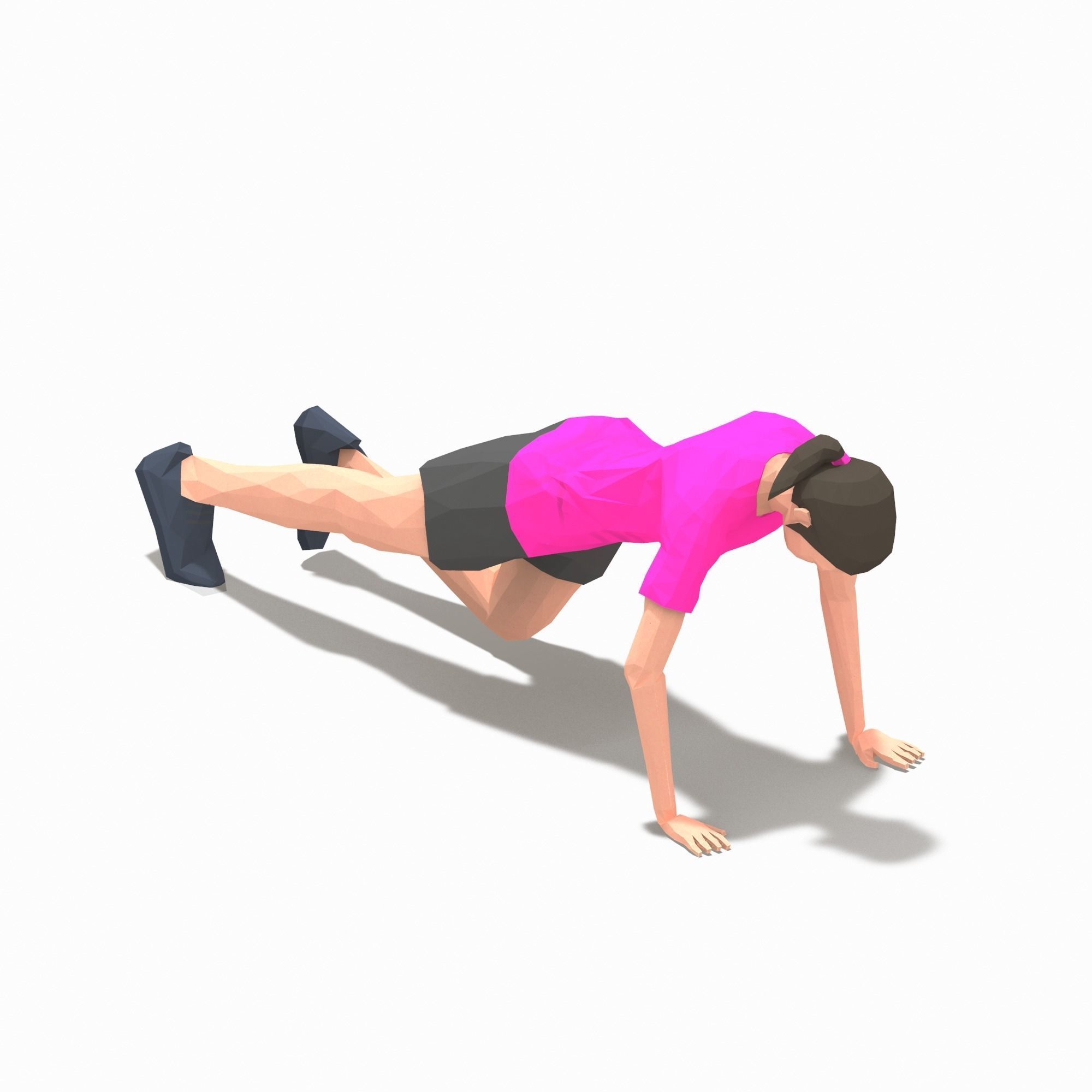 Grasshoper PushUps  Exercise Woman Animation Low-poly 3D model_6