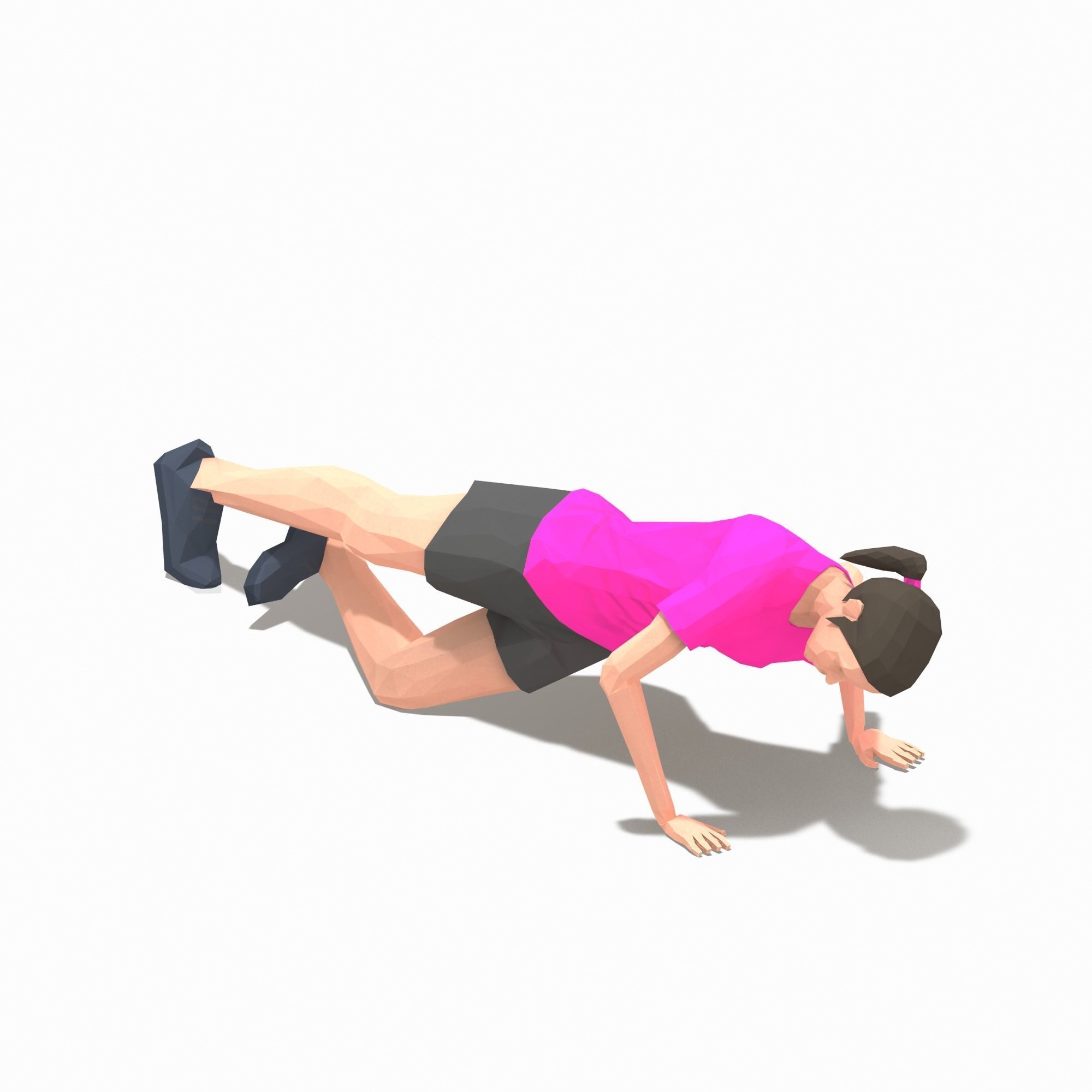 Grasshoper PushUps  Exercise Woman Animation Low-poly 3D model_13