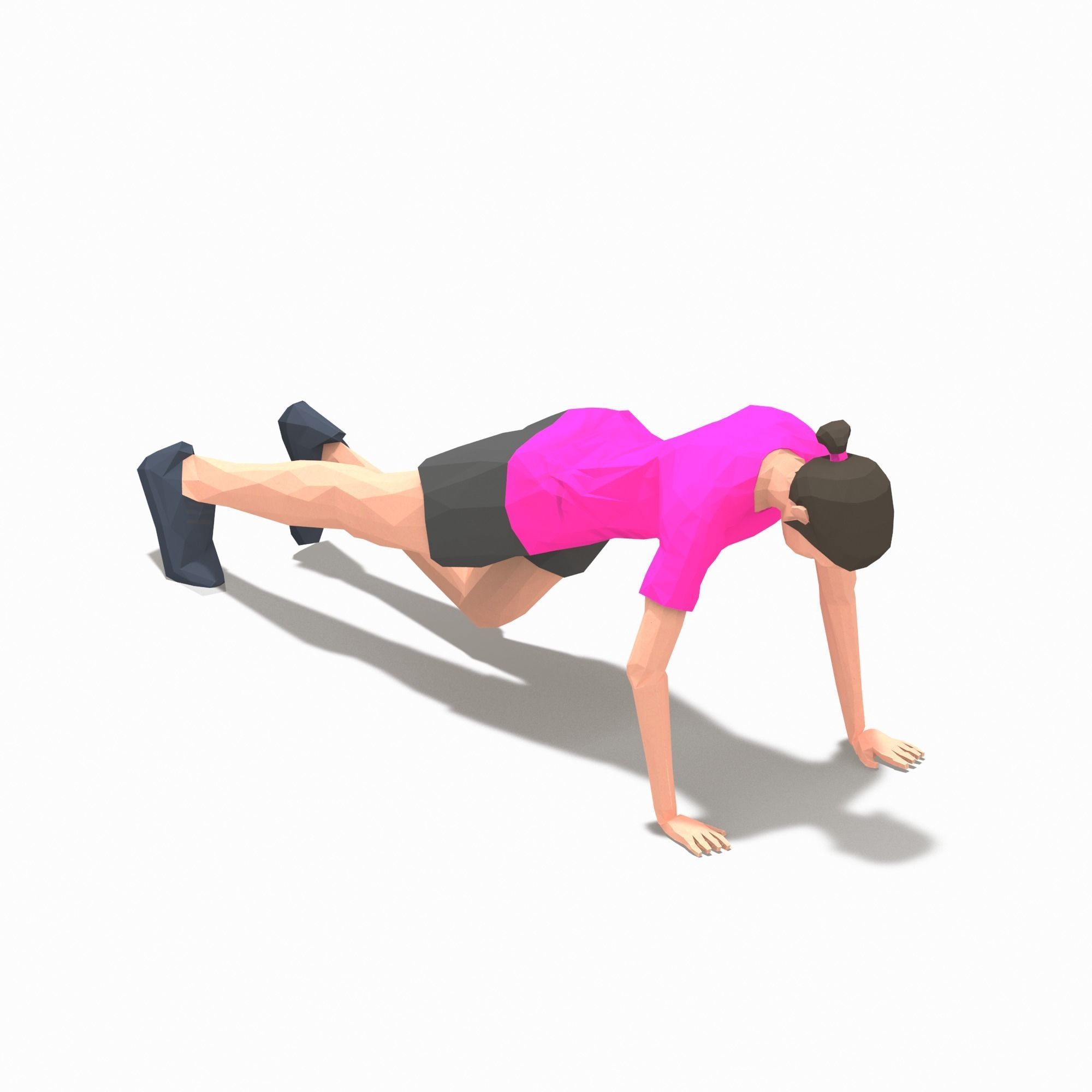 Grasshoper PushUps  Exercise Woman Animation Low-poly 3D model_4