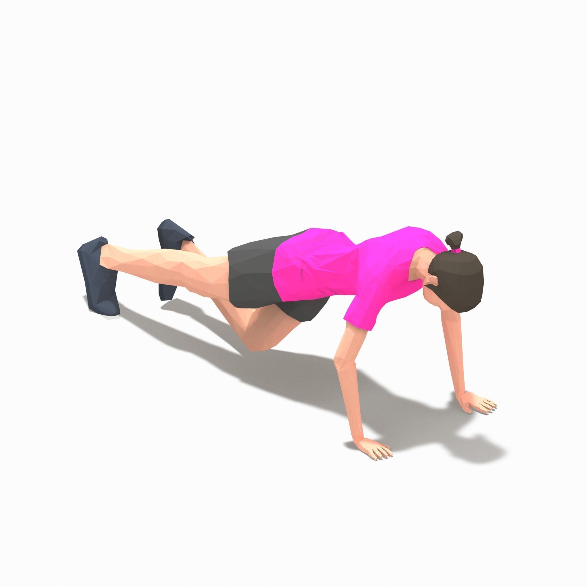 Grasshoper PushUps  Exercise Woman Animation Low-poly 3D model_1