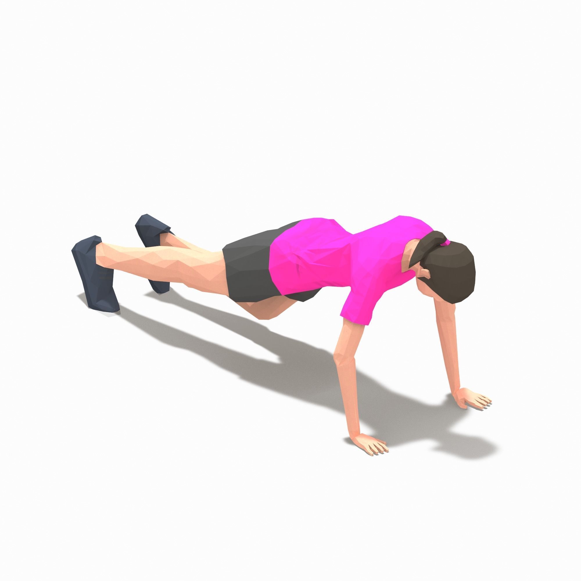 Grasshoper PushUps  Exercise Woman Animation Low-poly 3D model_8
