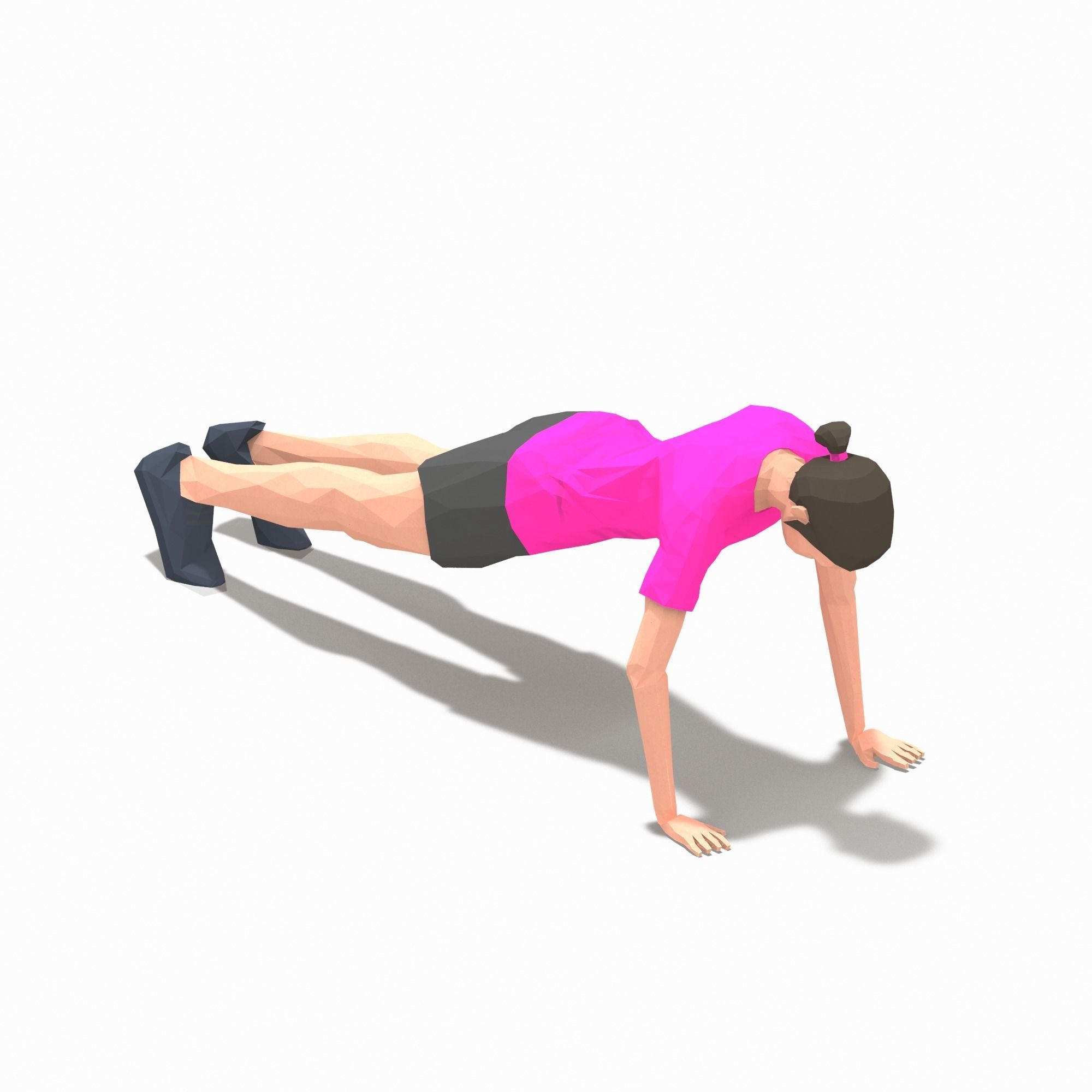 Grasshoper PushUps  Exercise Woman Animation Low-poly 3D model_3