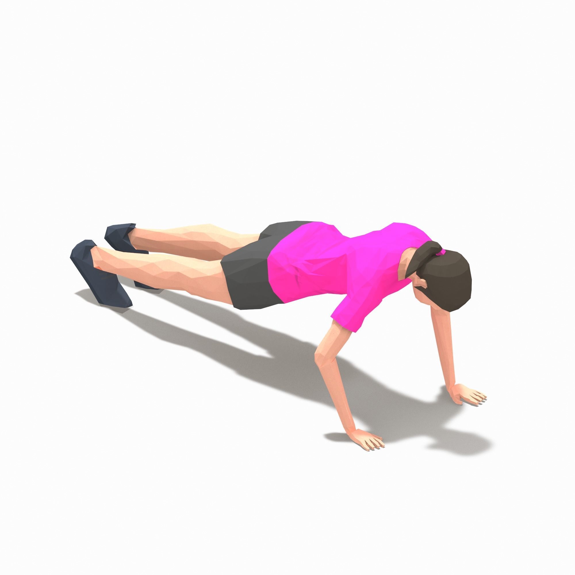 Grasshoper PushUps  Exercise Woman Animation Low-poly 3D model_17
