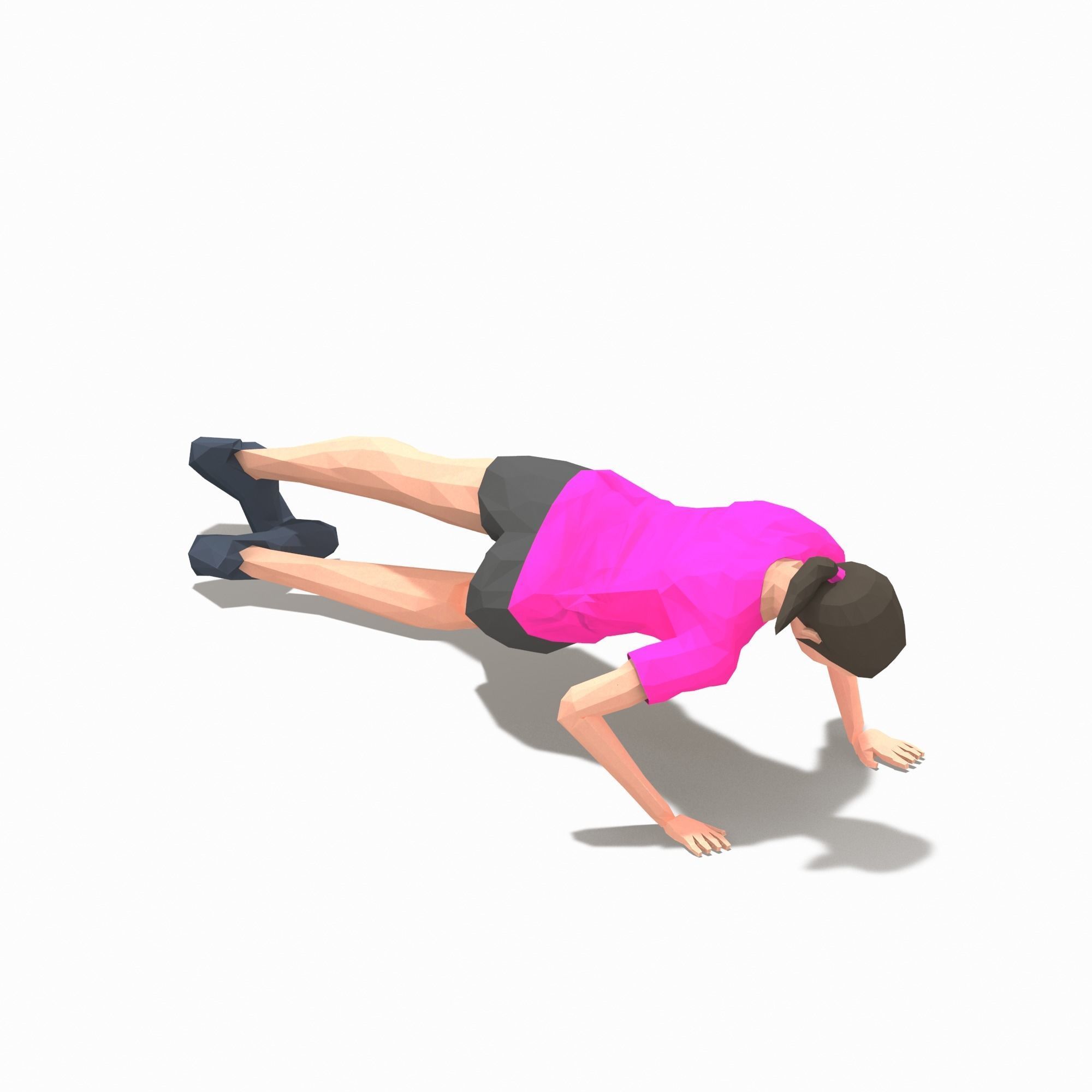 Grasshoper PushUps  Exercise Woman Animation Low-poly 3D model_16