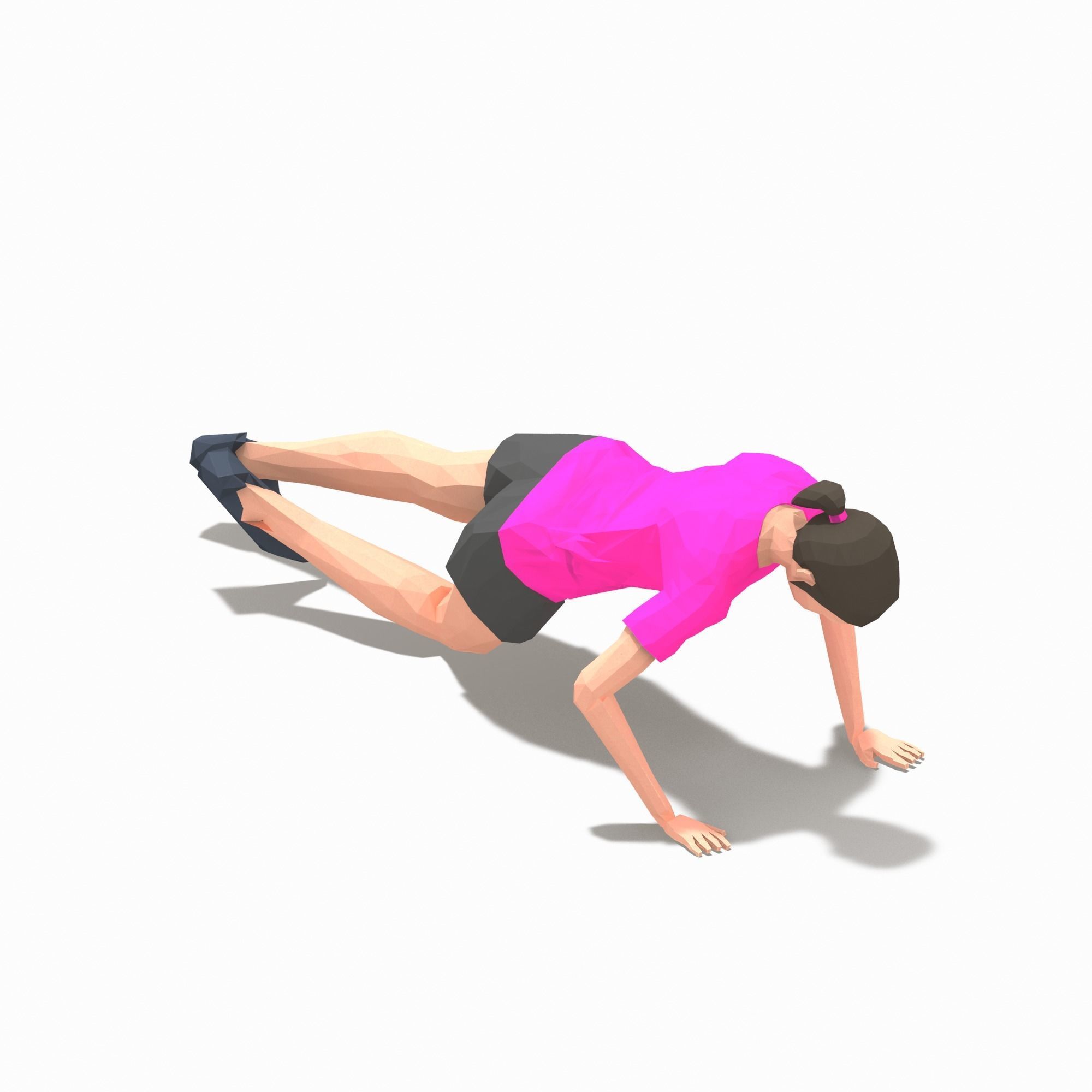 Grasshoper PushUps  Exercise Woman Animation Low-poly 3D model_10