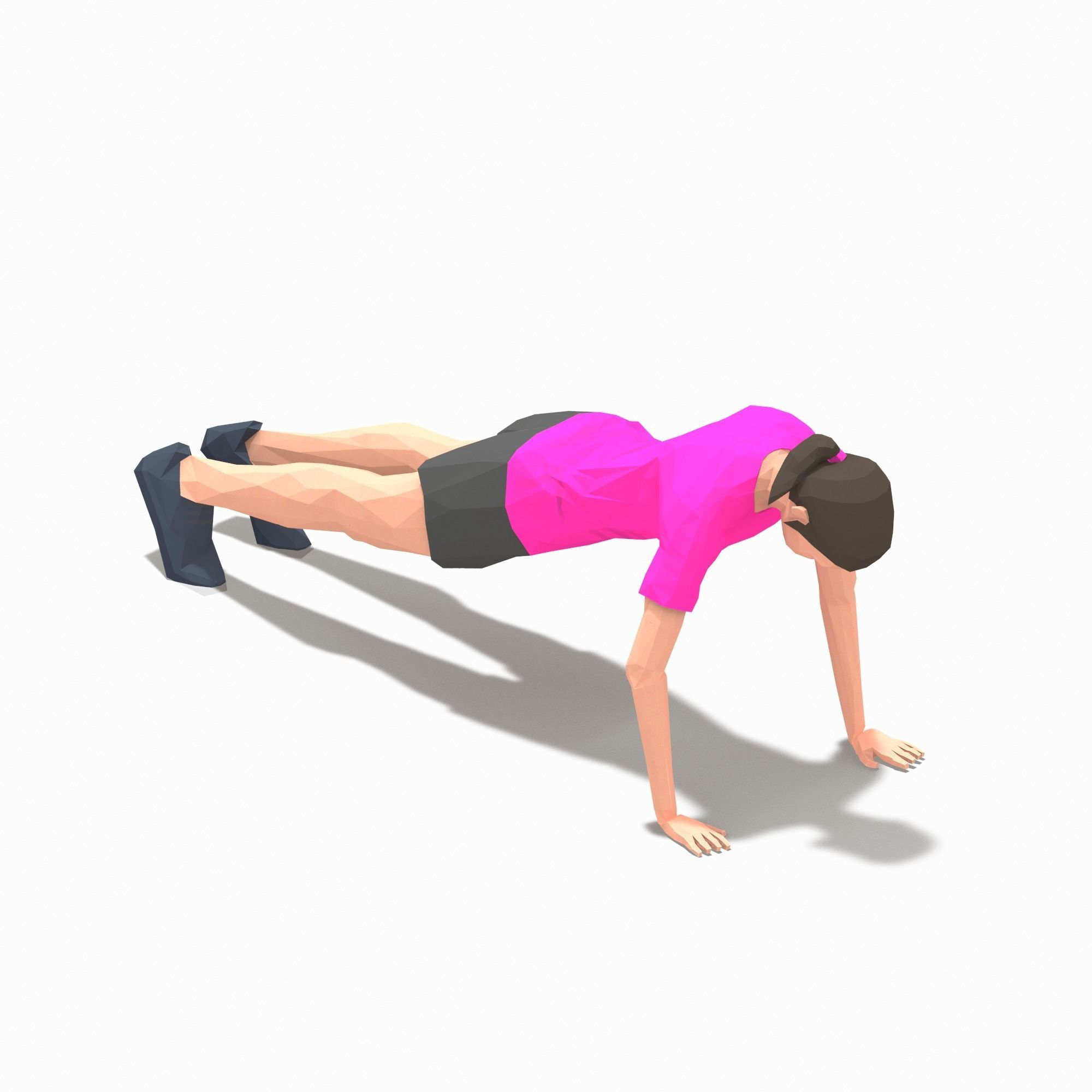 Grasshoper PushUps  Exercise Woman Animation Low-poly 3D model_15