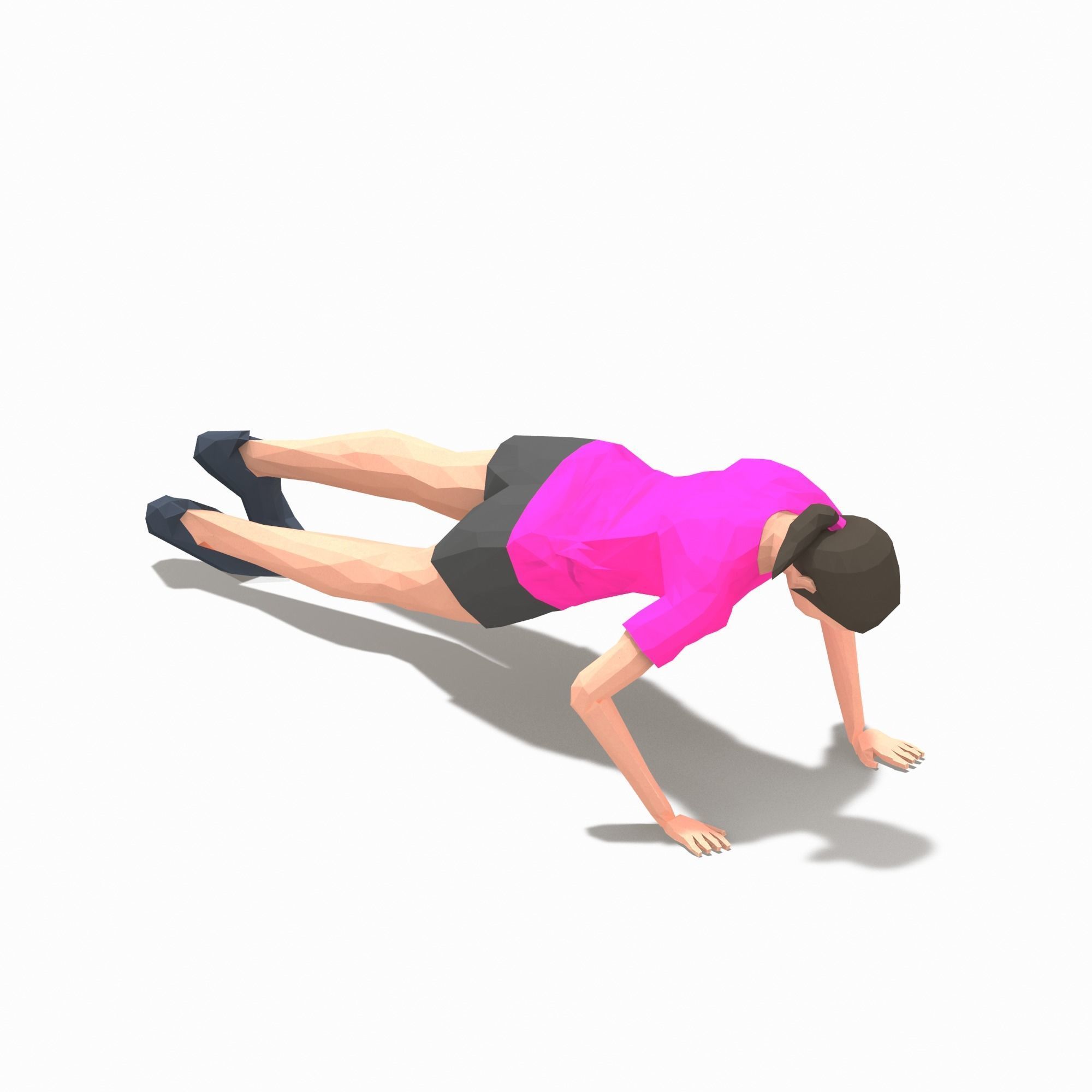 Grasshoper PushUps  Exercise Woman Animation Low-poly 3D model_18