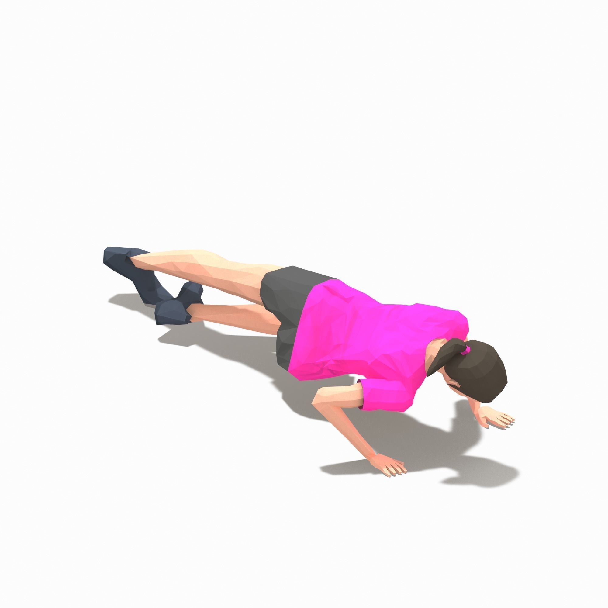 Grasshoper PushUps  Exercise Woman Animation Low-poly 3D model_14