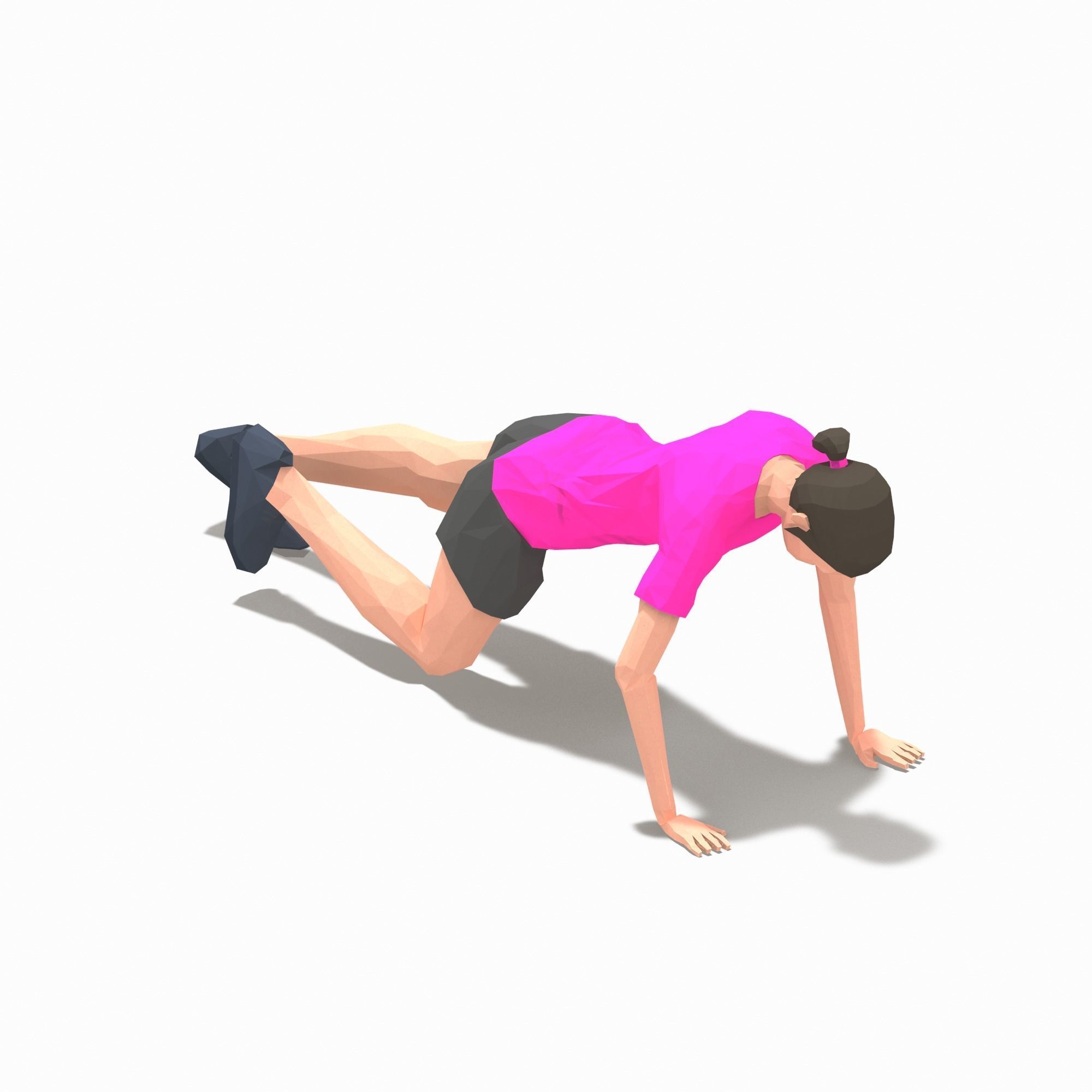 Grasshoper PushUps  Exercise Woman Animation Low-poly 3D model_12