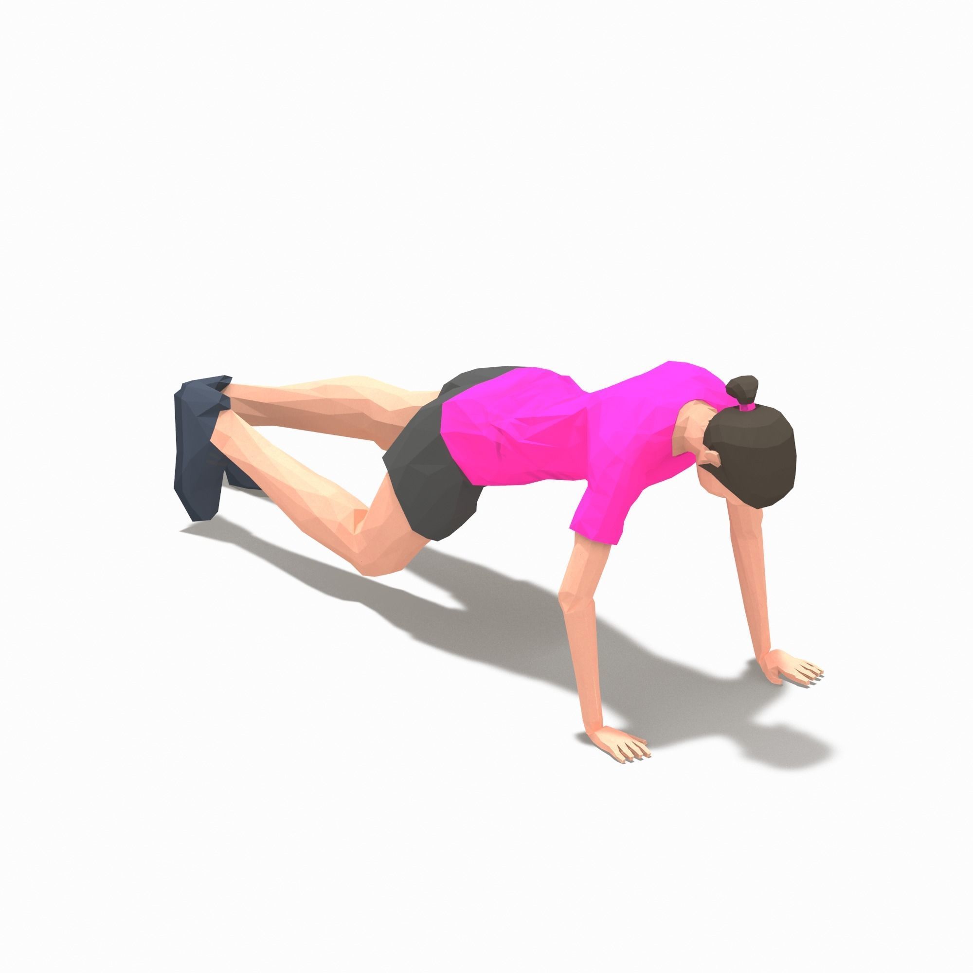Grasshoper PushUps  Exercise Woman Animation Low-poly 3D model_7