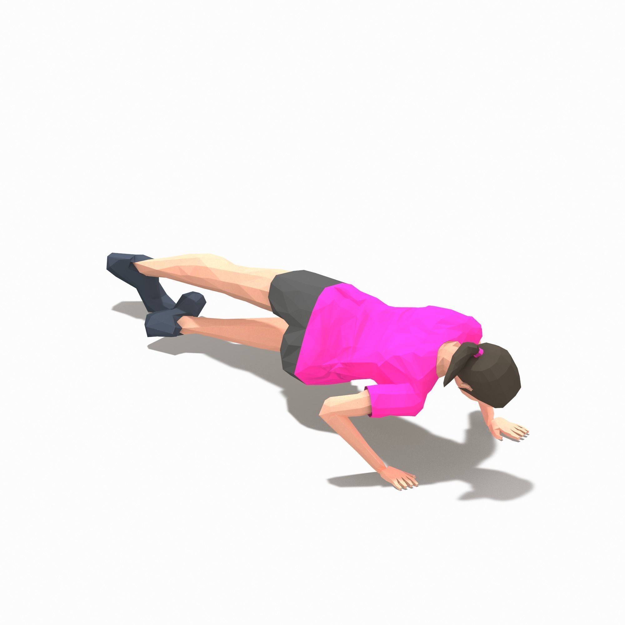 Grasshoper PushUps  Exercise Woman Animation Low-poly 3D model_19