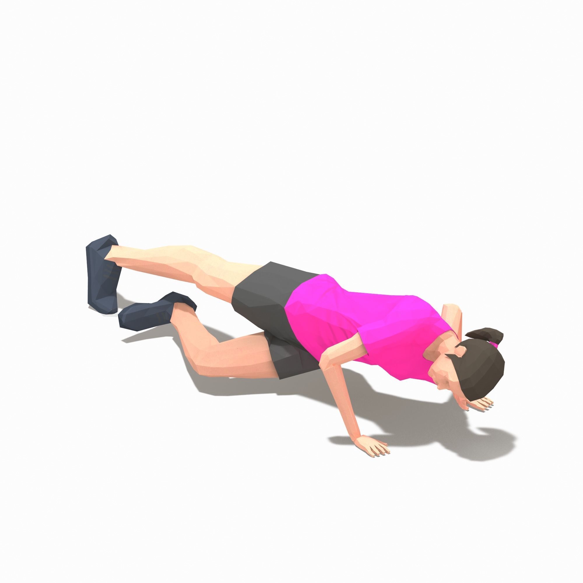 Grasshoper PushUps  Exercise Woman Animation Low-poly 3D model_11