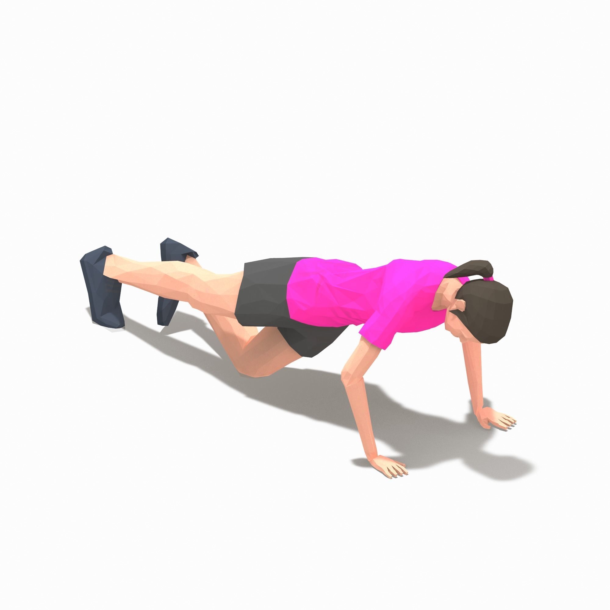 Grasshoper PushUps  Exercise Woman Animation Low-poly 3D model_9