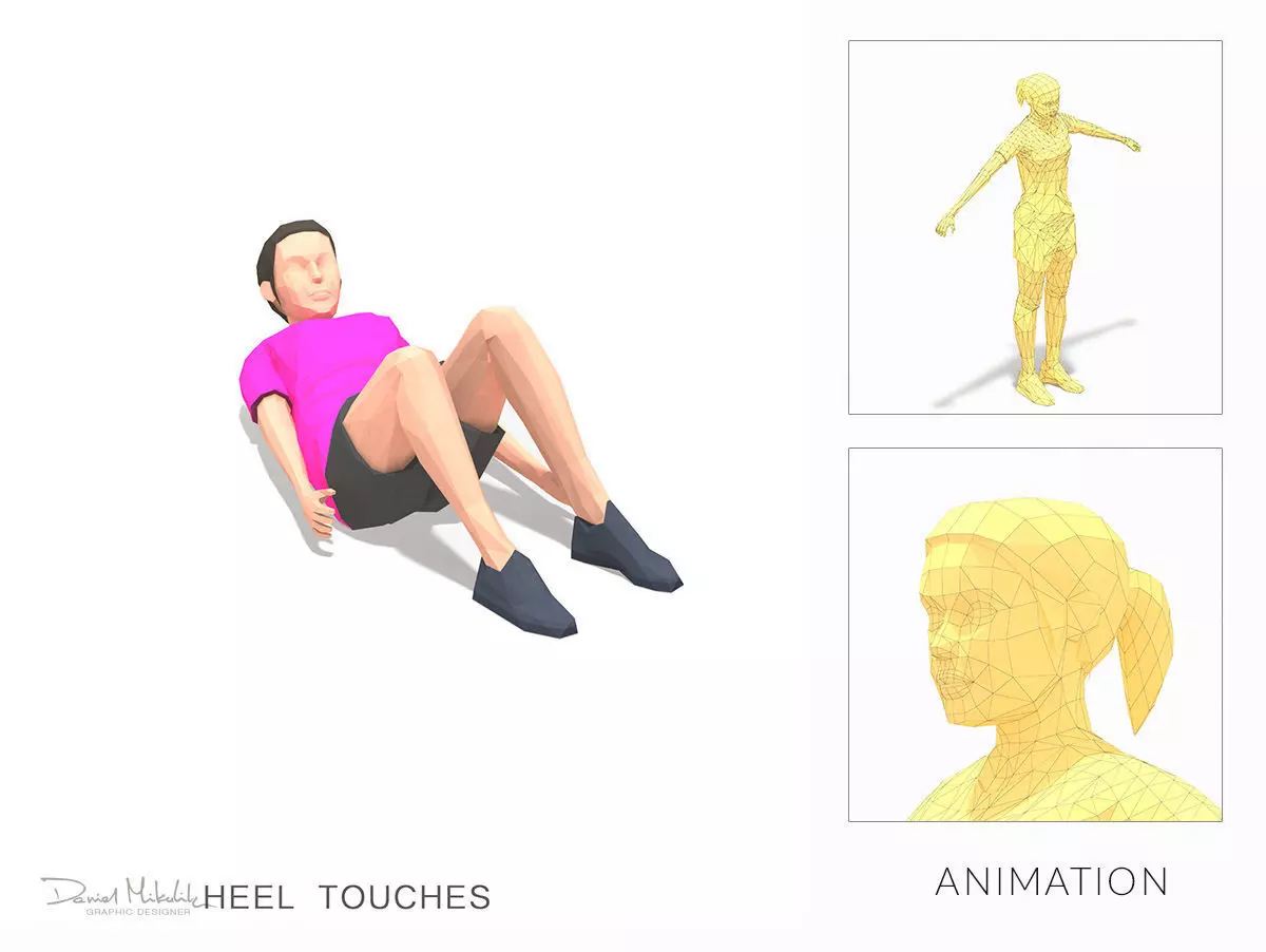 heel touches Exercise Woman Animation Low-poly 3D model