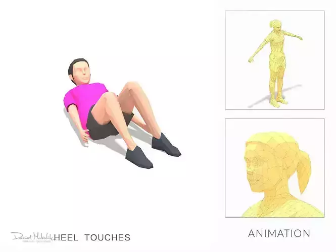 heel touches Exercise Woman Animation