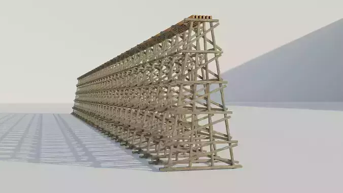 Wood trestle bridge 3D model PBR materials   Low-poly 3D model