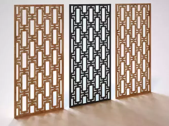 Partition wooden screen with lattice pattern