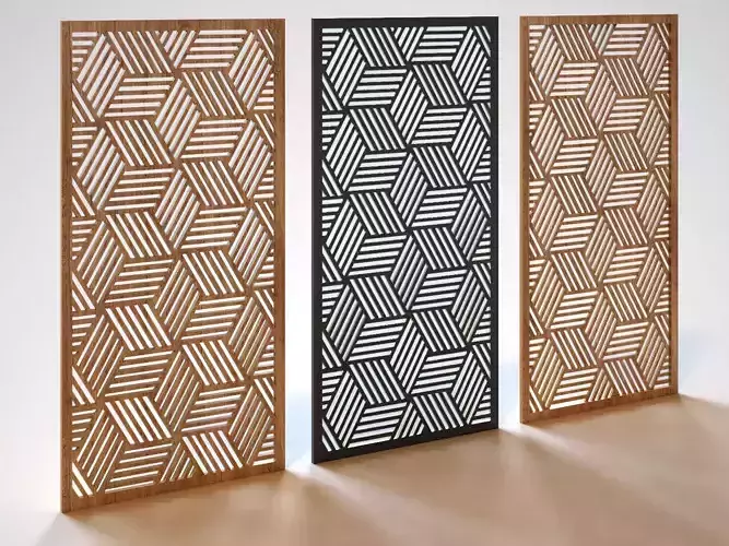 Partition three wooden panels 3D model