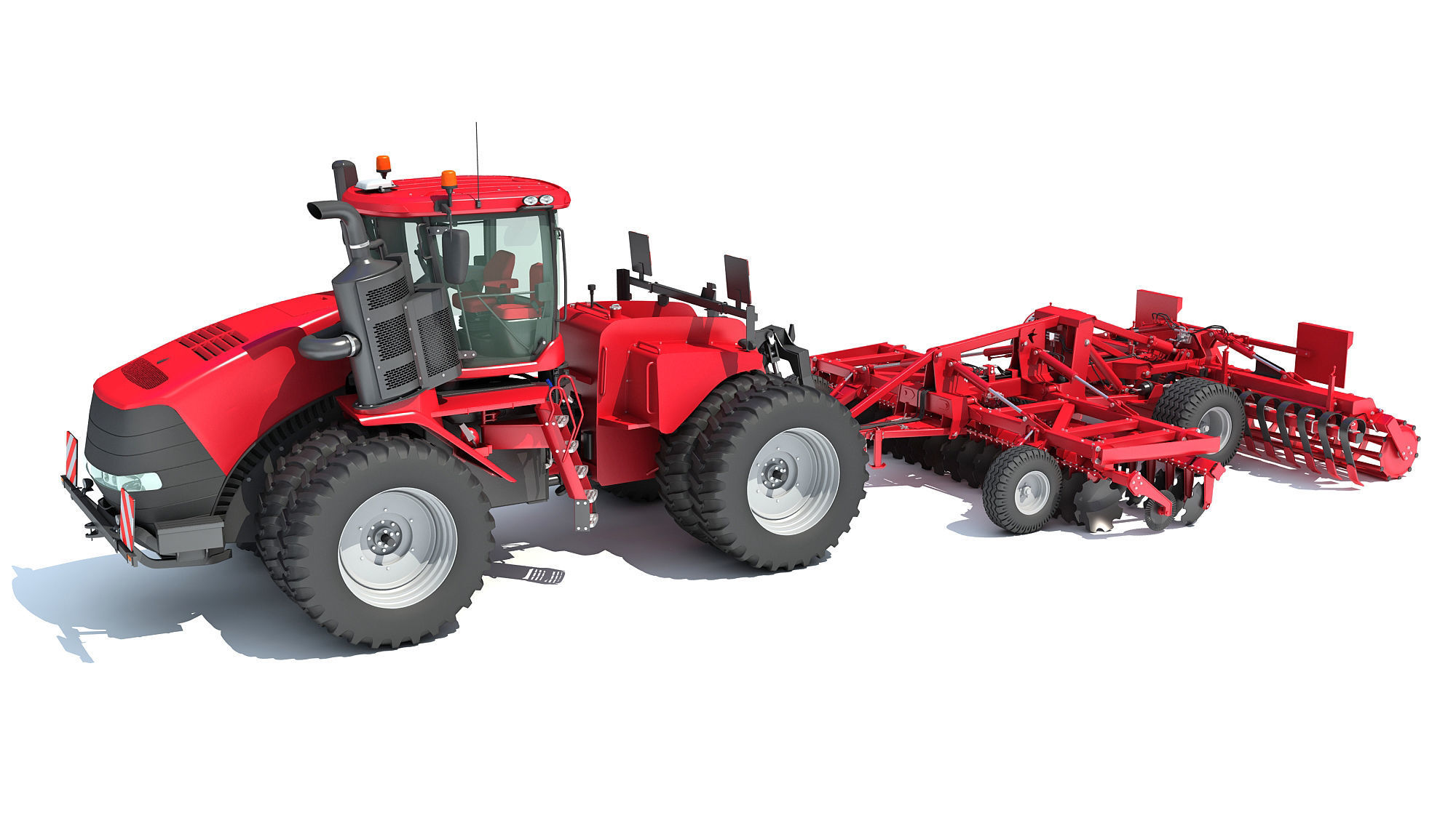 Tractor with Trailed Disc Harrow 3D model_1
