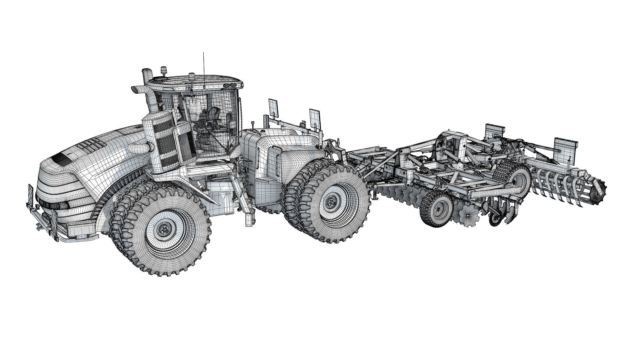 Tractor with Trailed Disc Harrow 3D model_16