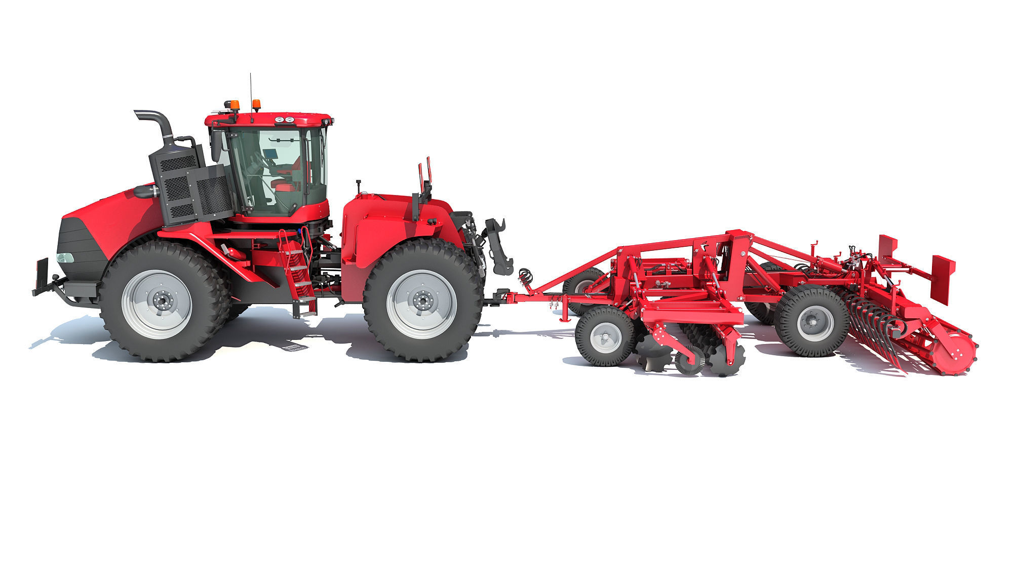 Tractor with Trailed Disc Harrow 3D model_2