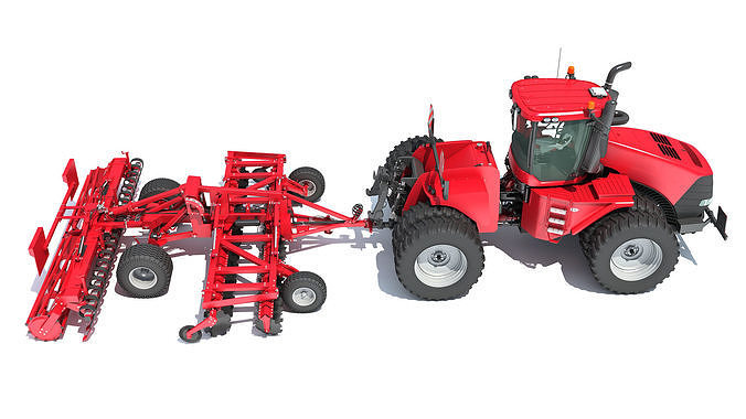 Tractor with Trailed Disc Harrow 3D model