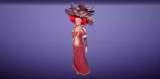 Renaissance Medieval red dress with feathers