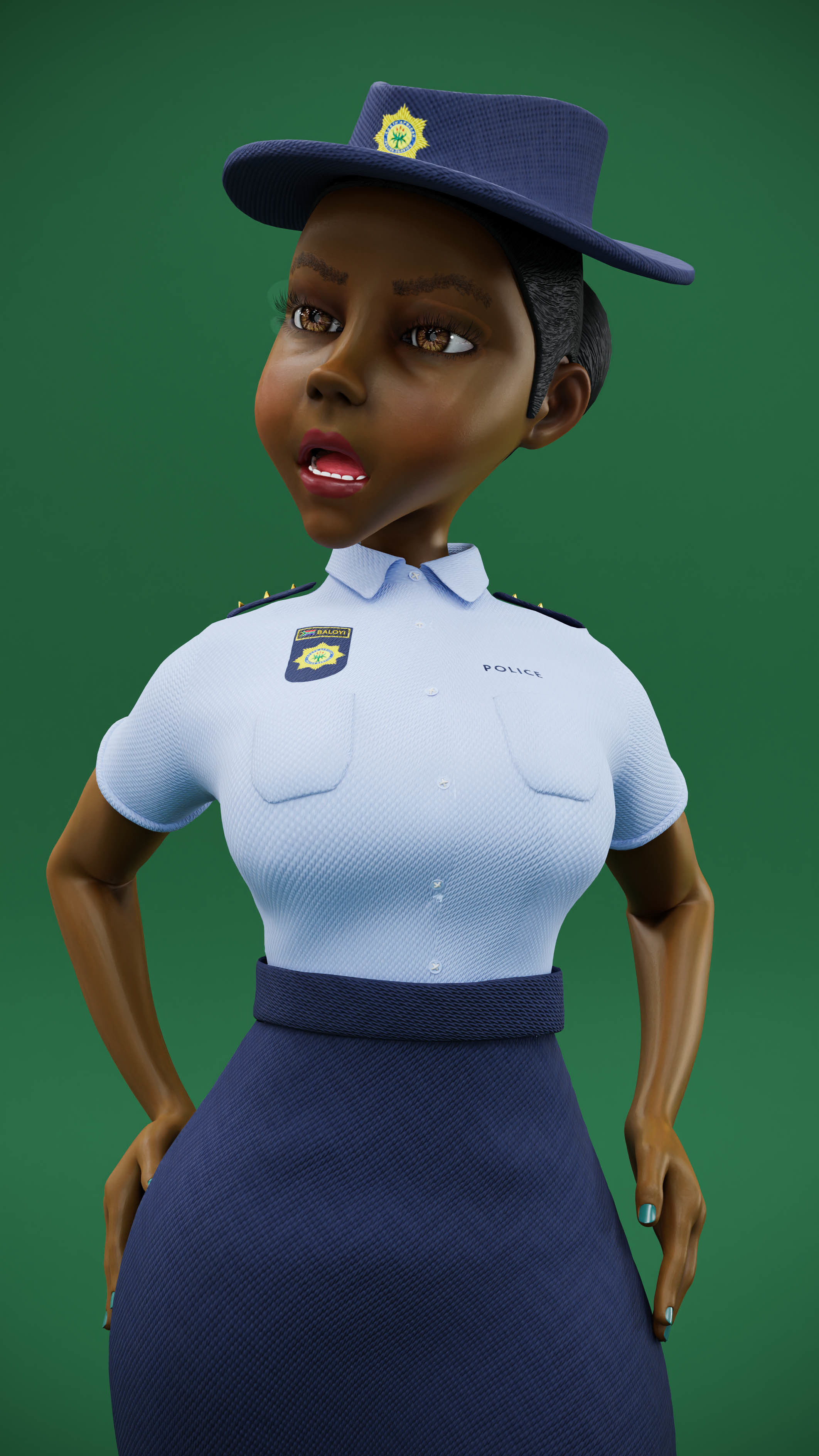 Lady Cop Police Female officer Rigged 3D model_7