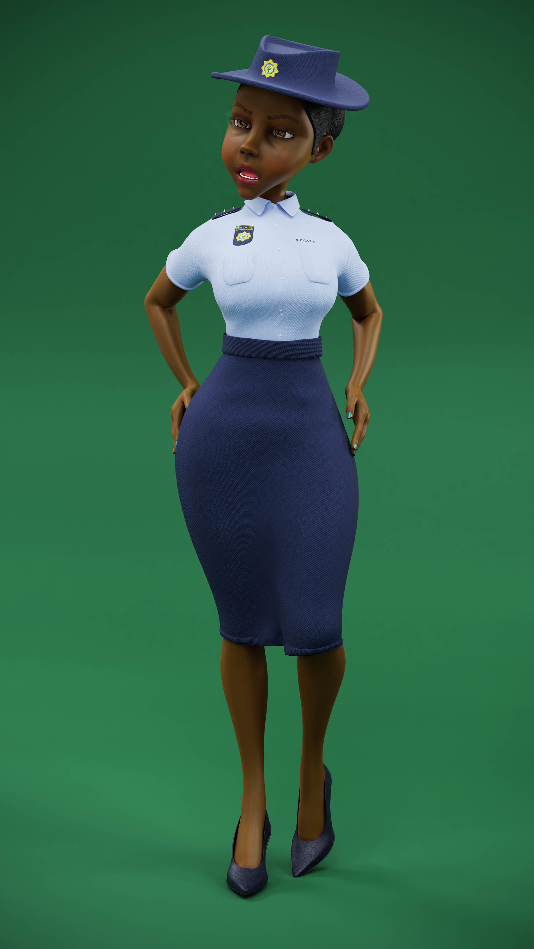 Lady Cop Police Female officer Rigged 3D model_6