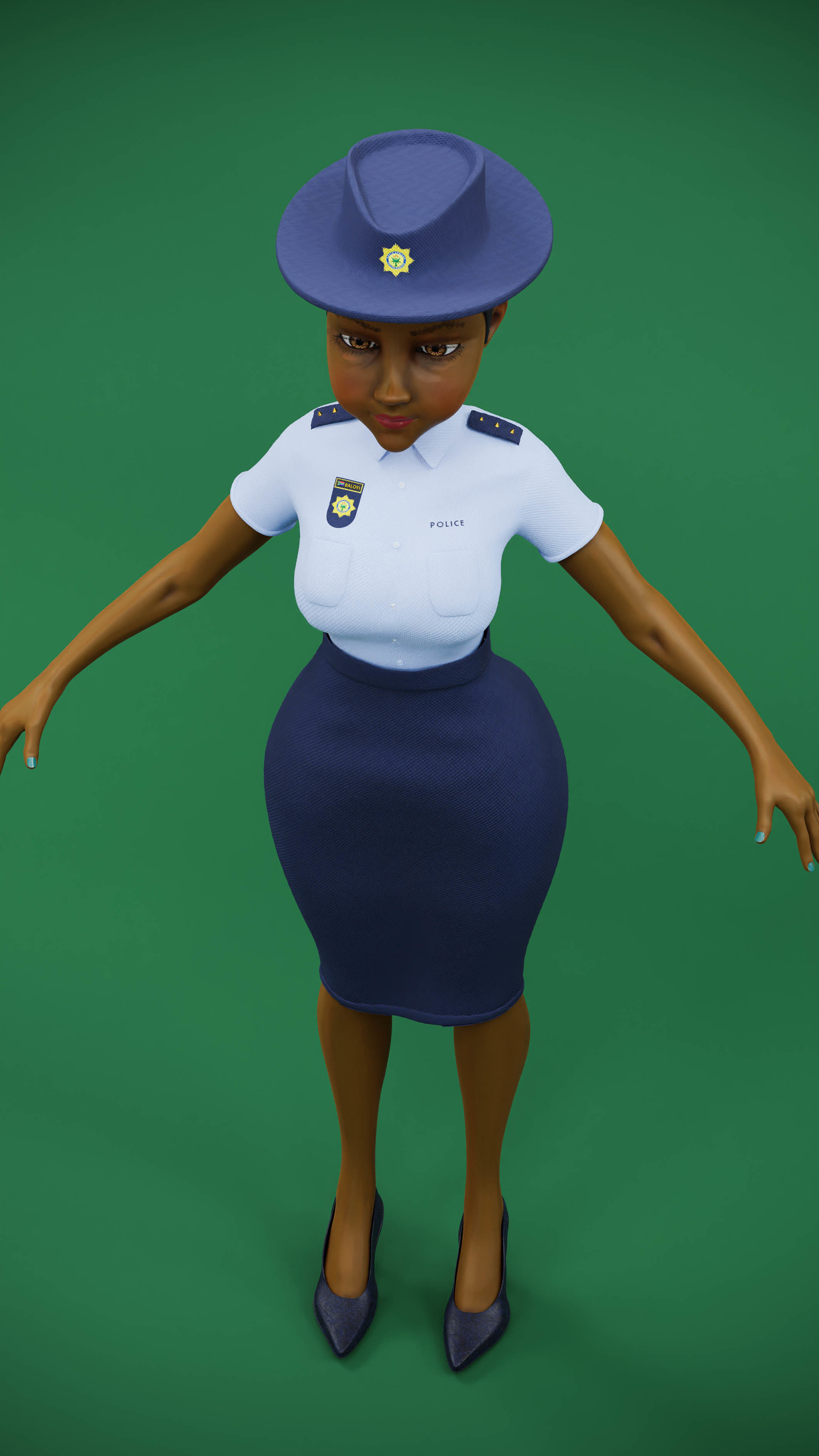 Lady Cop Police Female officer Rigged 3D model_4