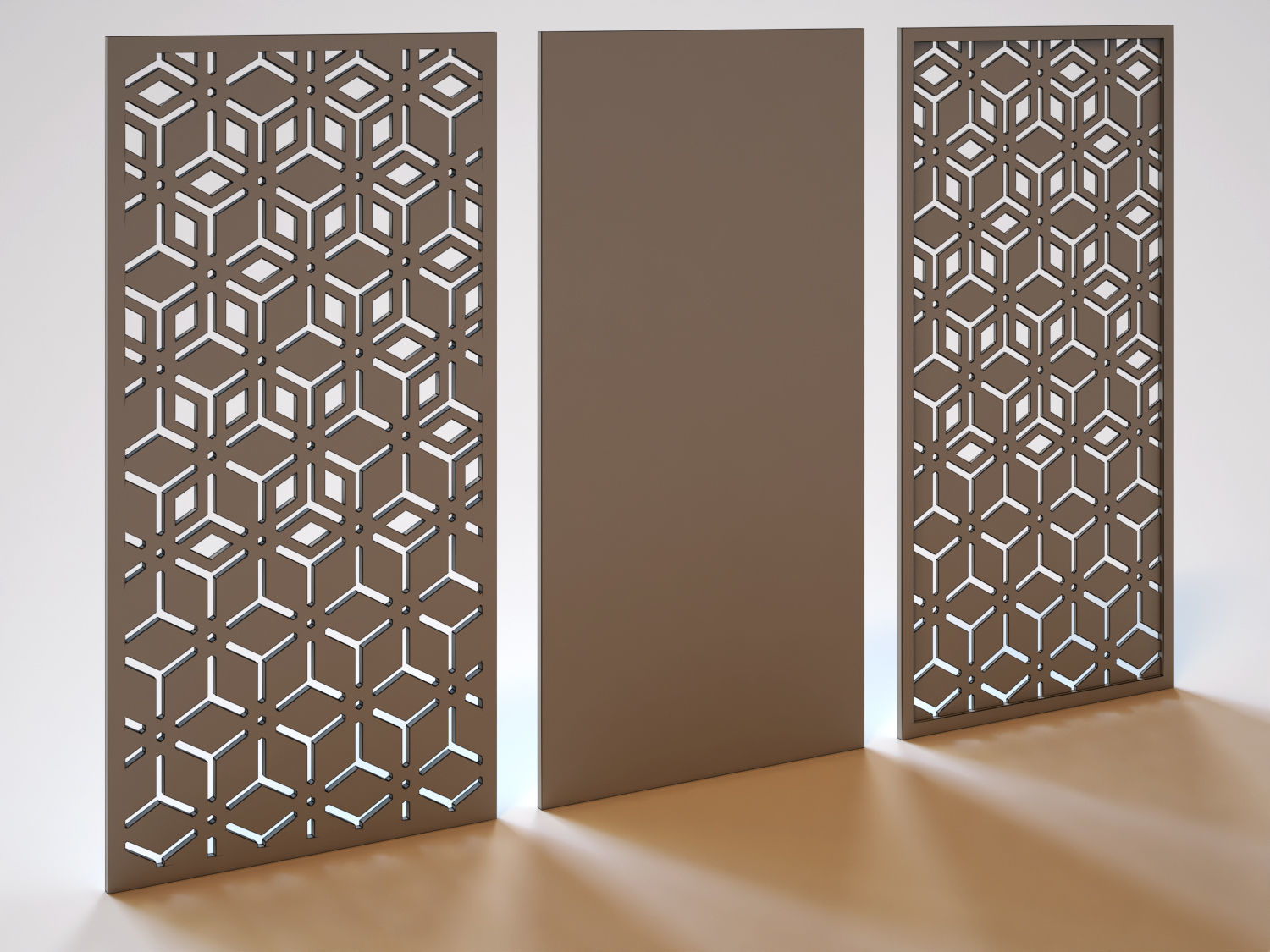 Partition metal screen with geometric patterns 3D model_1