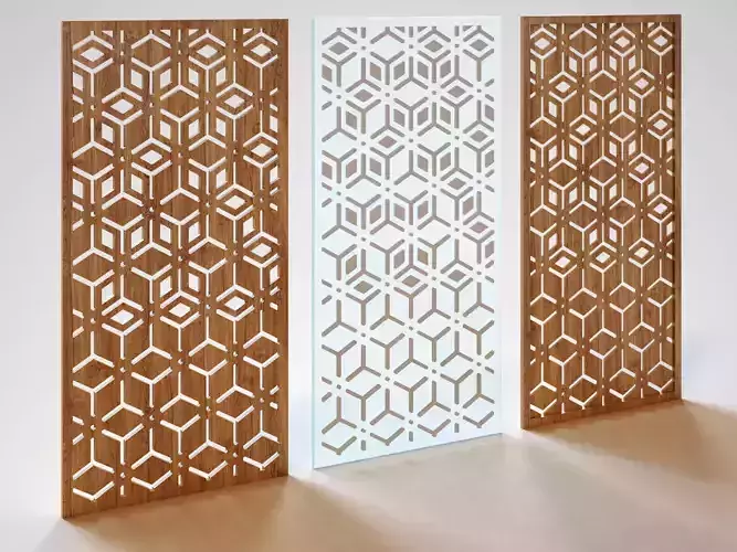 Partition metal screen with geometric patterns 3D model